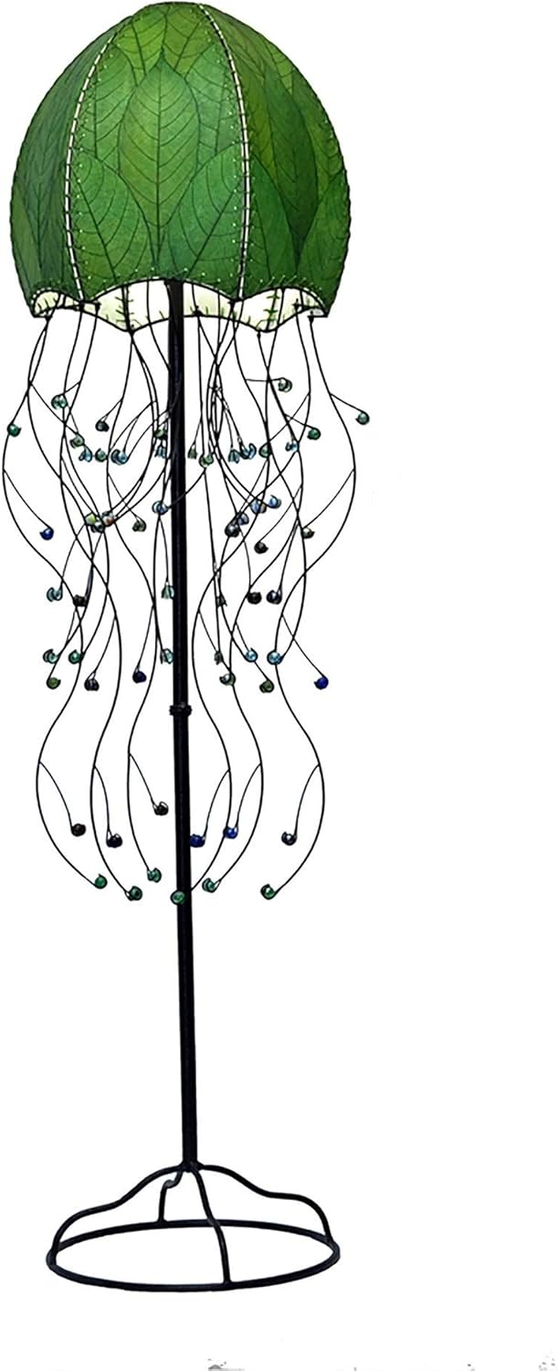 Eangee Home Design Jellyfish Large Floor Lamp Natural Shade Made of Real Cocoa Leaves 15 Inches Length x 15 Inches Width x 64 Inches Height (399 n)