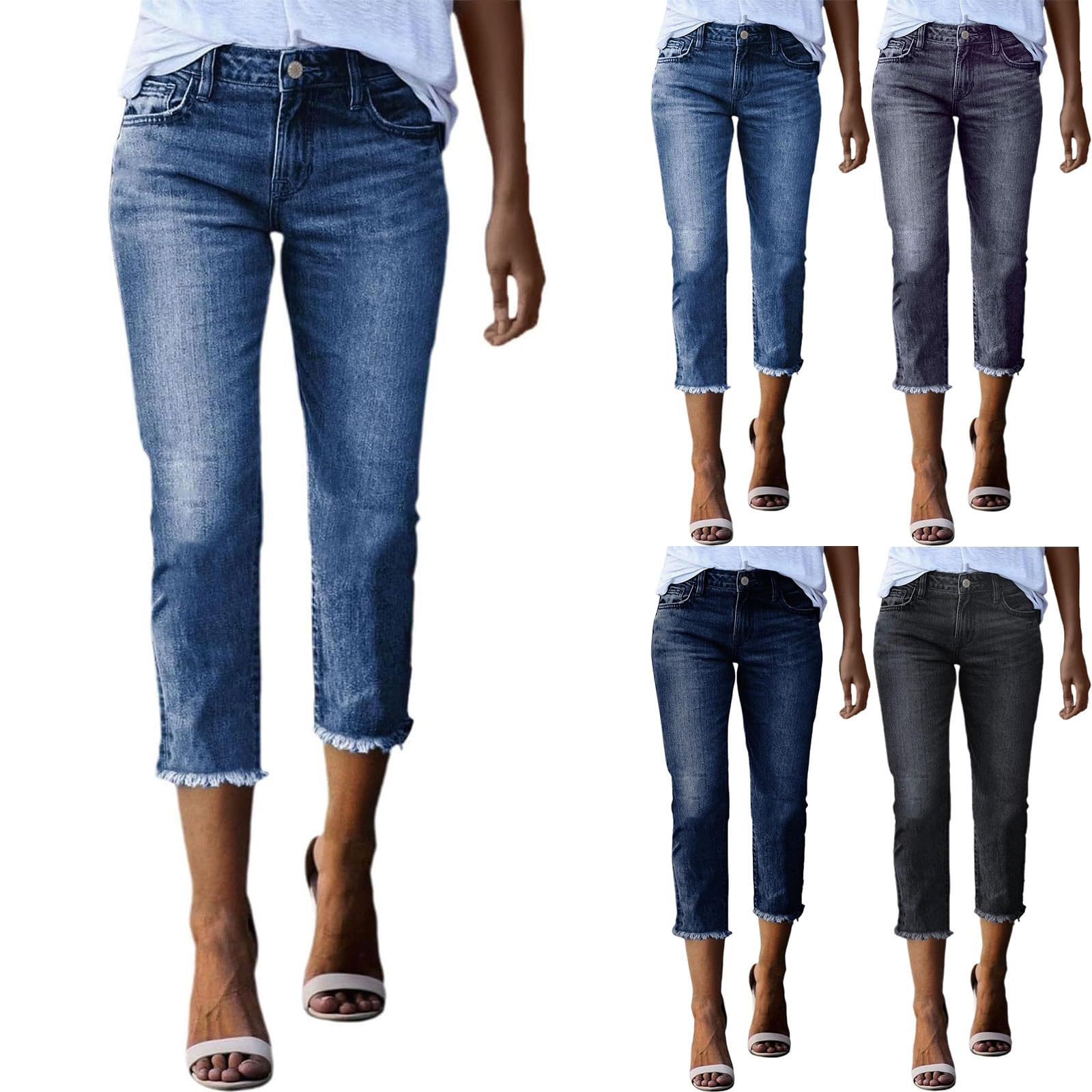 Capri Jeans for Women Low Rise Stretchy Slim Fit Curvy Skinny Jeans Cute Summer Crop Denim Capris Pants