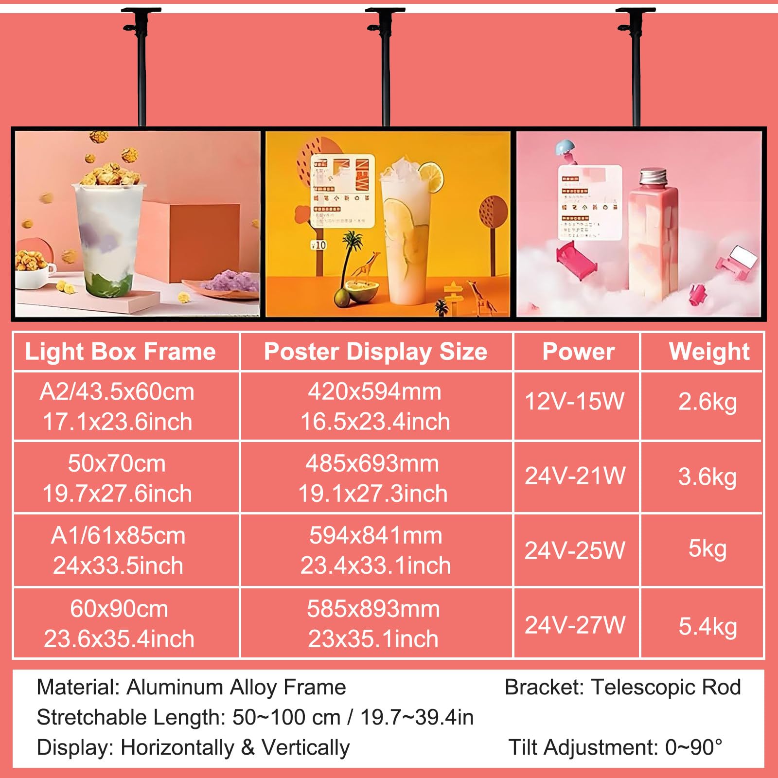 Pantalla de Menú LED, Tableros de Menú Digitales para Restaurantes, Pantalla de Póster con Retroiluminación LED para Restaurantes y Cafeterías 60x90cm