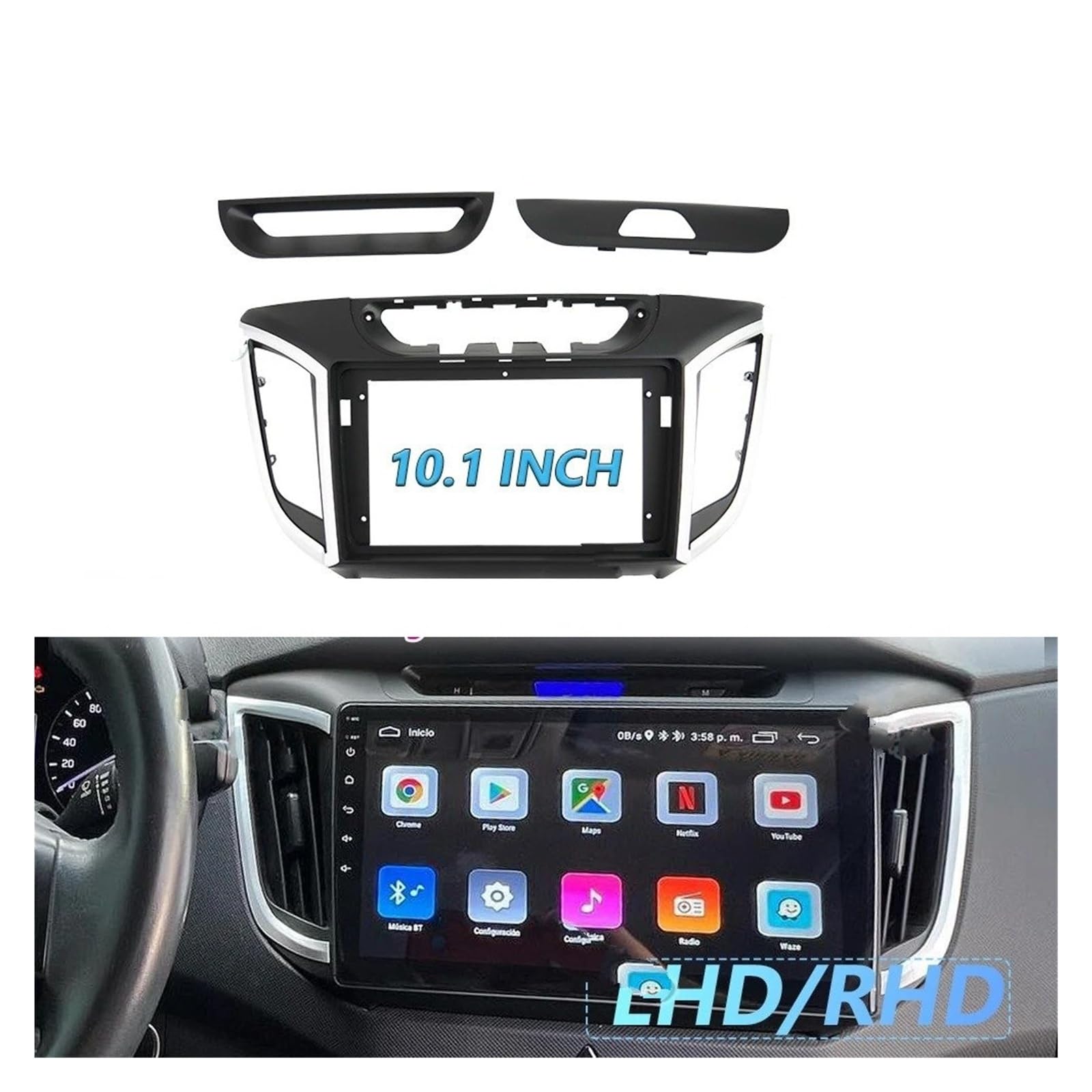 Mascherina Autoradio Cornice Stereo Lettore MP5 Android Radio unità Principale 2 DIN Fascia Stereo Pannello Cruscotto Copertura 10 Pollici per Hyundai per Creta 2014-2018 2019