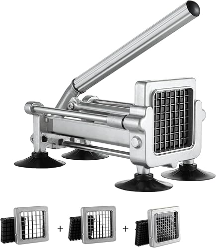 VEVOR Cortador de papas fritas, cortador de patatas con 12", "38", "14 cuchillas de acero inoxidable, cortador manual de patatas con ventosas, ideal