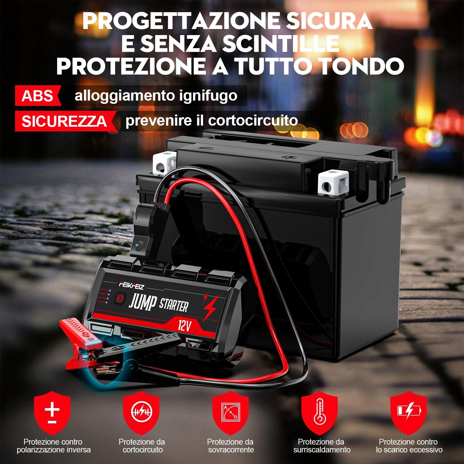 FEIKFEIZ Avviatore Batteria Auto, 6000A 26800mAh Avviatore Emergenza per Auto(Adatto a Tutti i Veicoli a Benzina o 10,0L Diesel) 12V,Avviatore di Emergenza, Jump Starter, con Torcia LED.