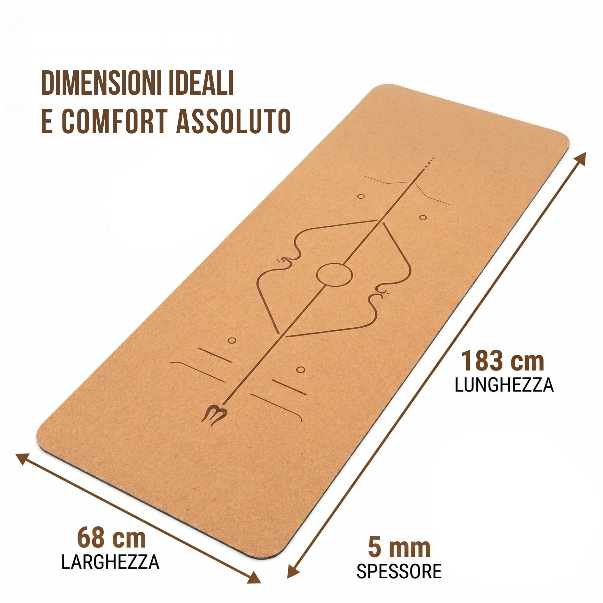Materassino Yoga in Sughero Naturale 183x68 cm FD Sport | Tappetino Antiscivolo Grande per Yoga, Pilates e Fitness | Durevole, Eco-Friendly con Laccio da Trasporto