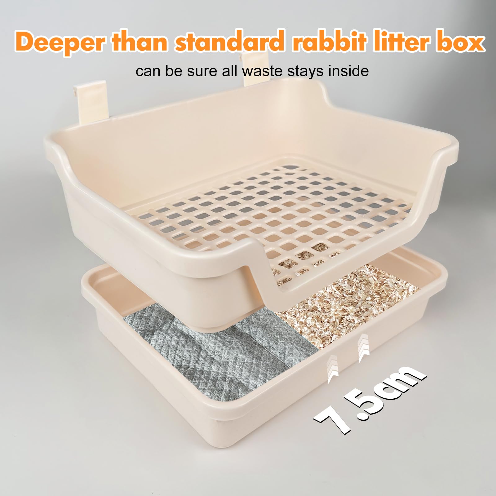 Large Rabbit Litter Box w/Plastic Grid & Dump Tray-Bunny Litter Pan Small Animal Potty Toilet - Pet Bunny Supplies Rabbit Cage Accessories for Training Corner Litter Box (Cream) - image 4