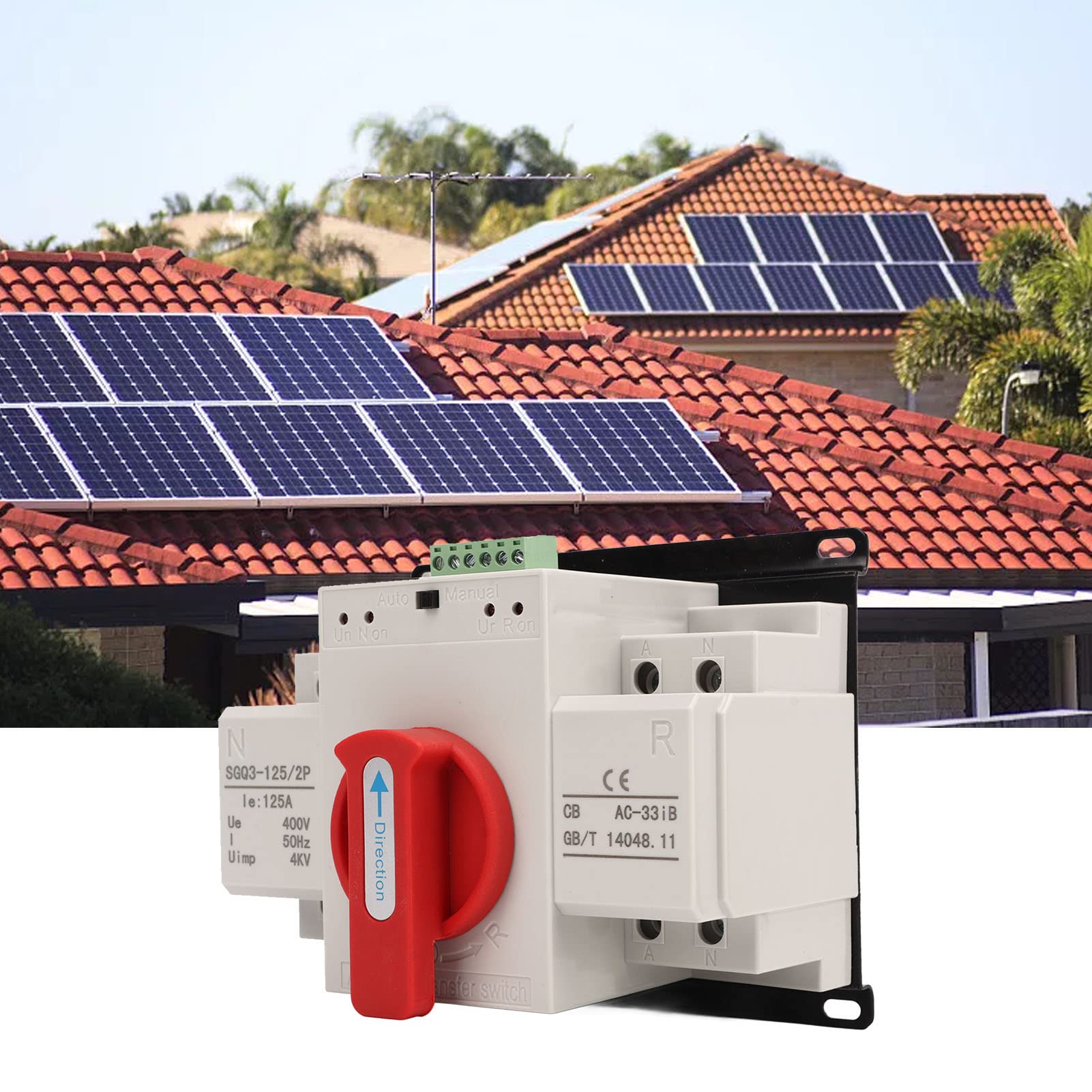 Kadimendium 125 A Dual-Power-Generator-Umschalter, Effizienter Automatischer Transferschalter für Privathaushalte und Einkaufszentren, Roter Griff, 400 V