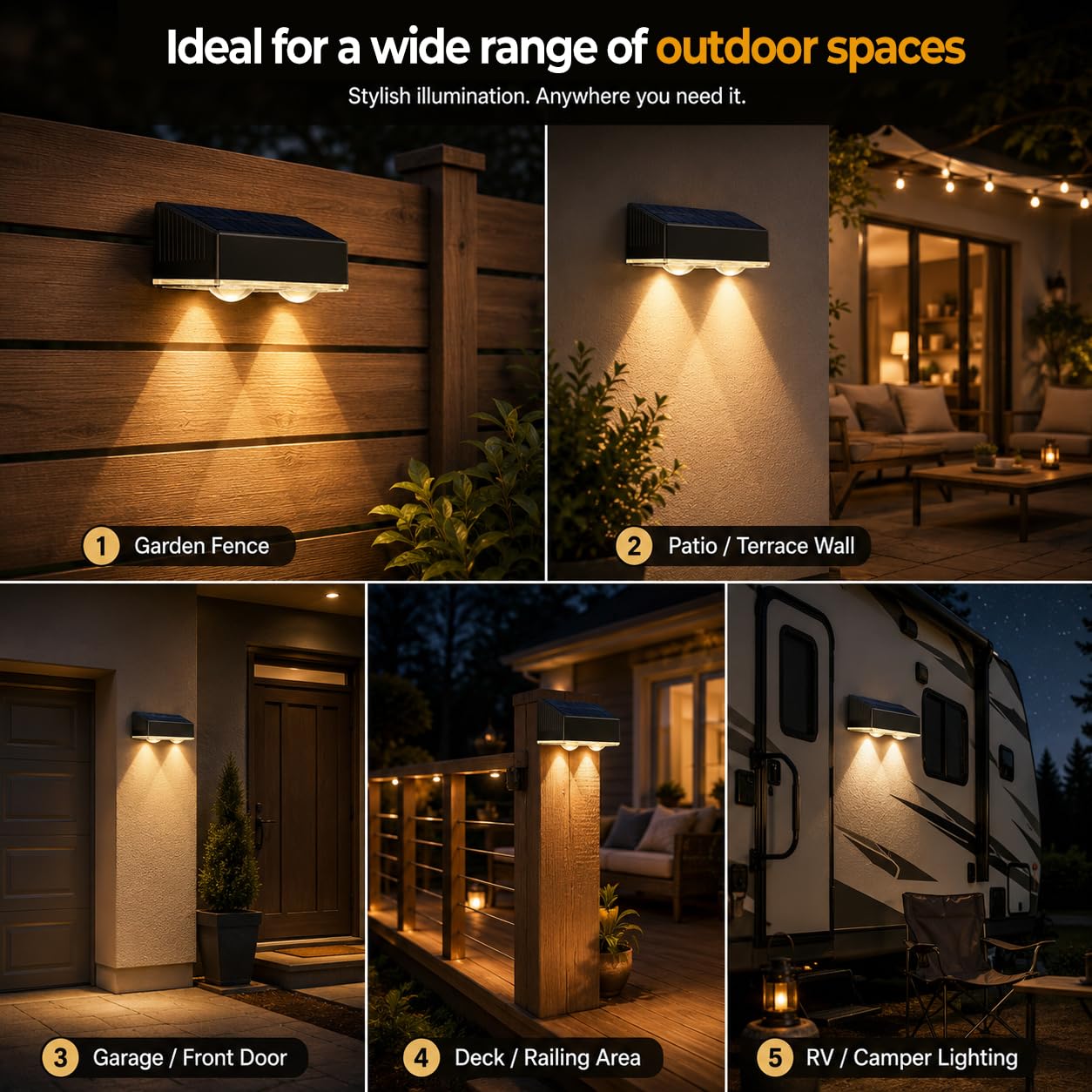 auvstar Lampada Solare da Esterno di 8 Pezzi,Luci Solari Esterno Energia Bianco Caldo Illuminazione per Esterni,Applique da Solare IP65 Fissaggio Magnetico Vite per Giardino Camper Roulotte Terrazza