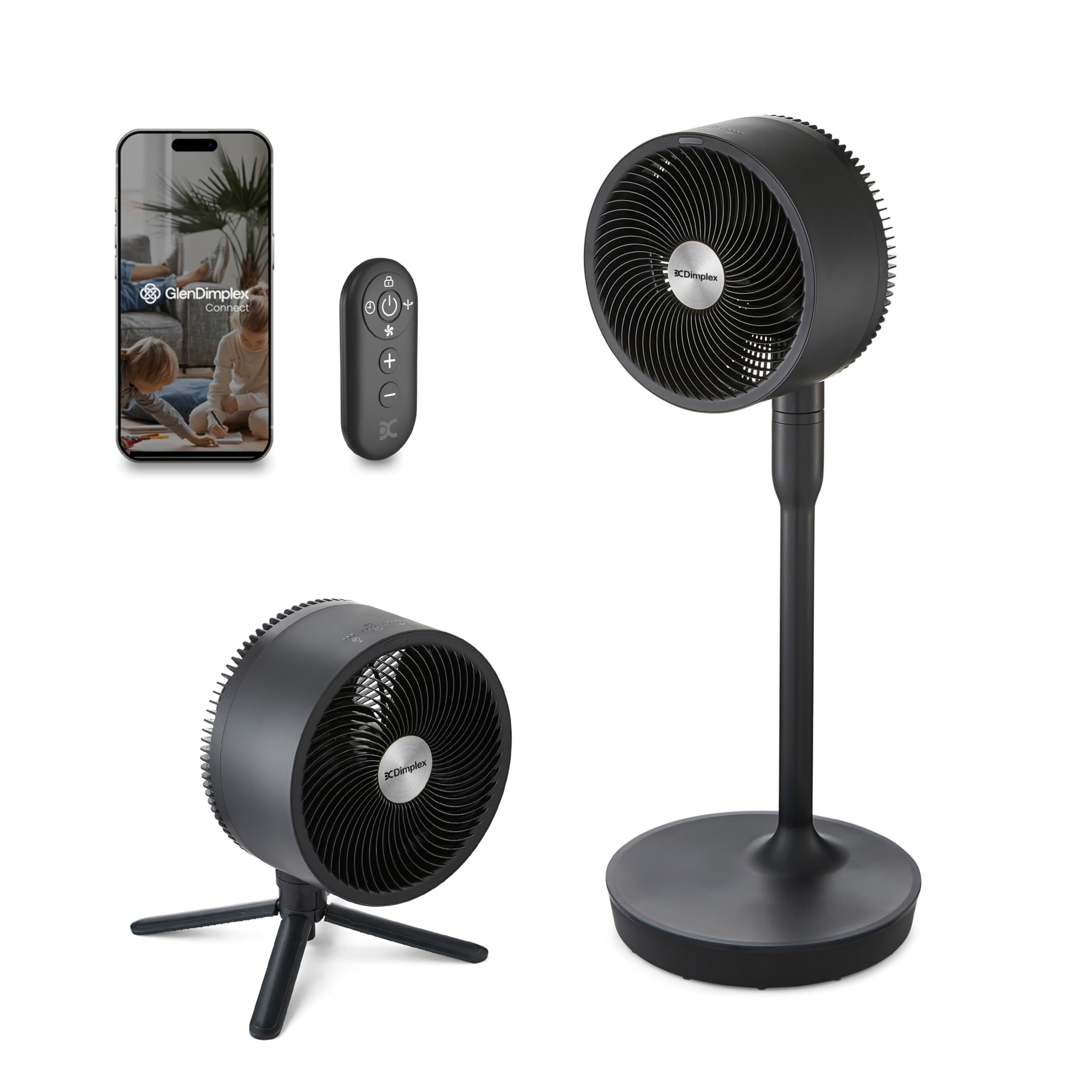 Dimplex DuoCool 2-in-1 Portable Cooling Fan - Cordless Pedestal & Desk Fan, 45H Battery Life, Rechargeable, Silent 36dB, WiFi Smart App/Voice Control, Indoor/Outdoor, 5 Speeds, Graphite