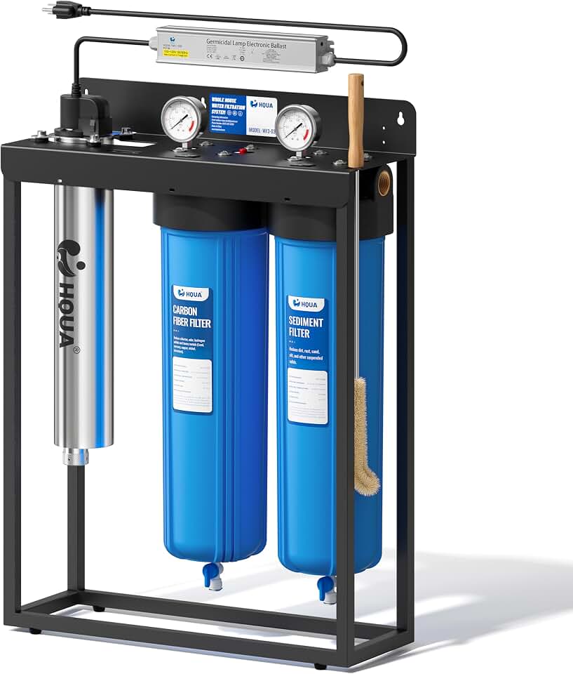 WF3-03 3-Stage Free-Standing Whole House Water Filtration System, UV Filter Included, Reduces Heavy Metals (Lead, Mercury, Arsenic, Cadimum, Chromium), PFAS, Chlorine, Sediment, Odor, and VOC’s