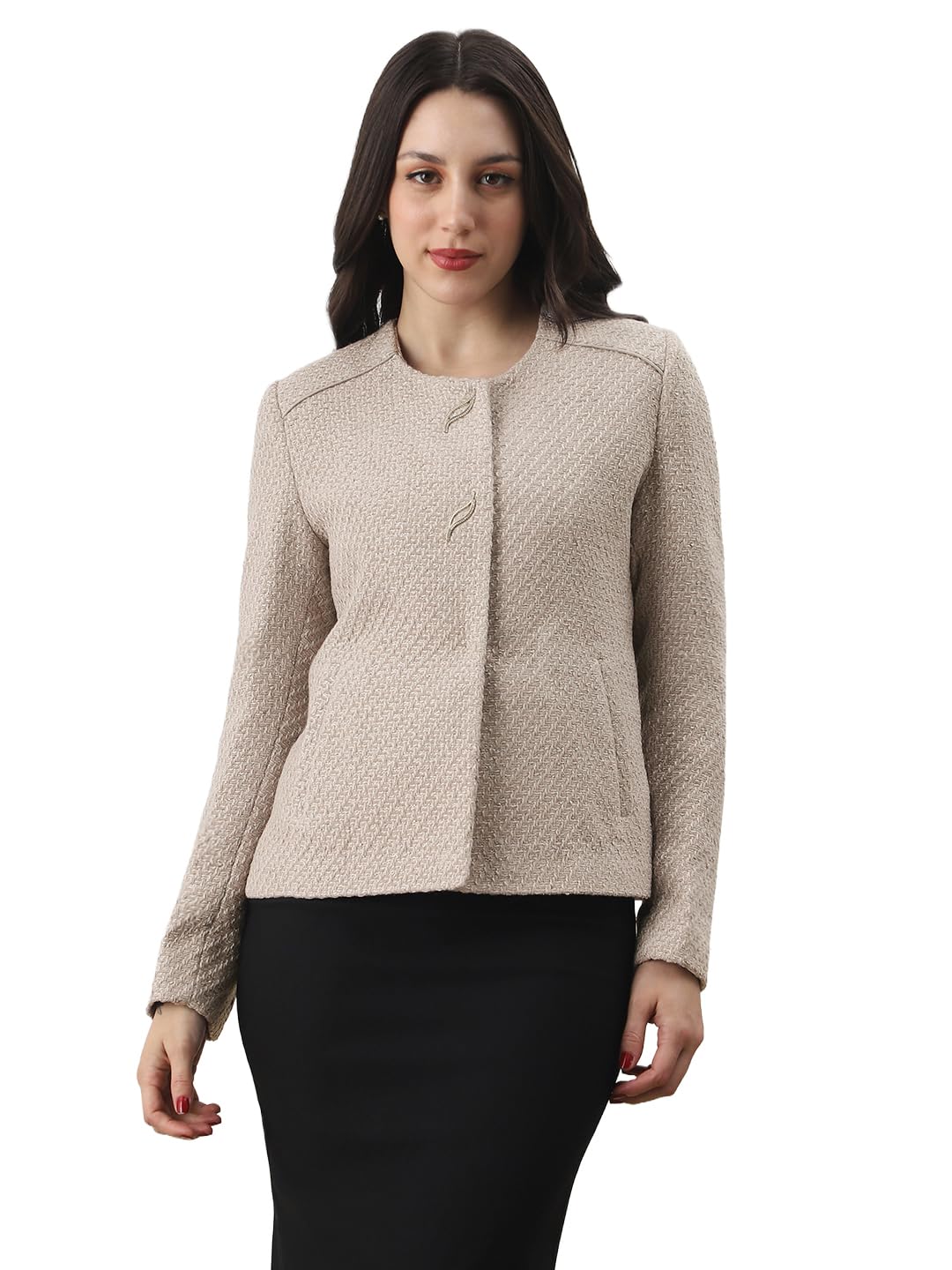 globus Women Texture Self Design Round Neck Long Sleeve 2 Side Pocket Tailored Fit Winterwear Overcoat-picture-55