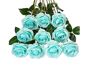 DuHouse 10pcs Turquoise Artificial Silk Roses for Home Decor
