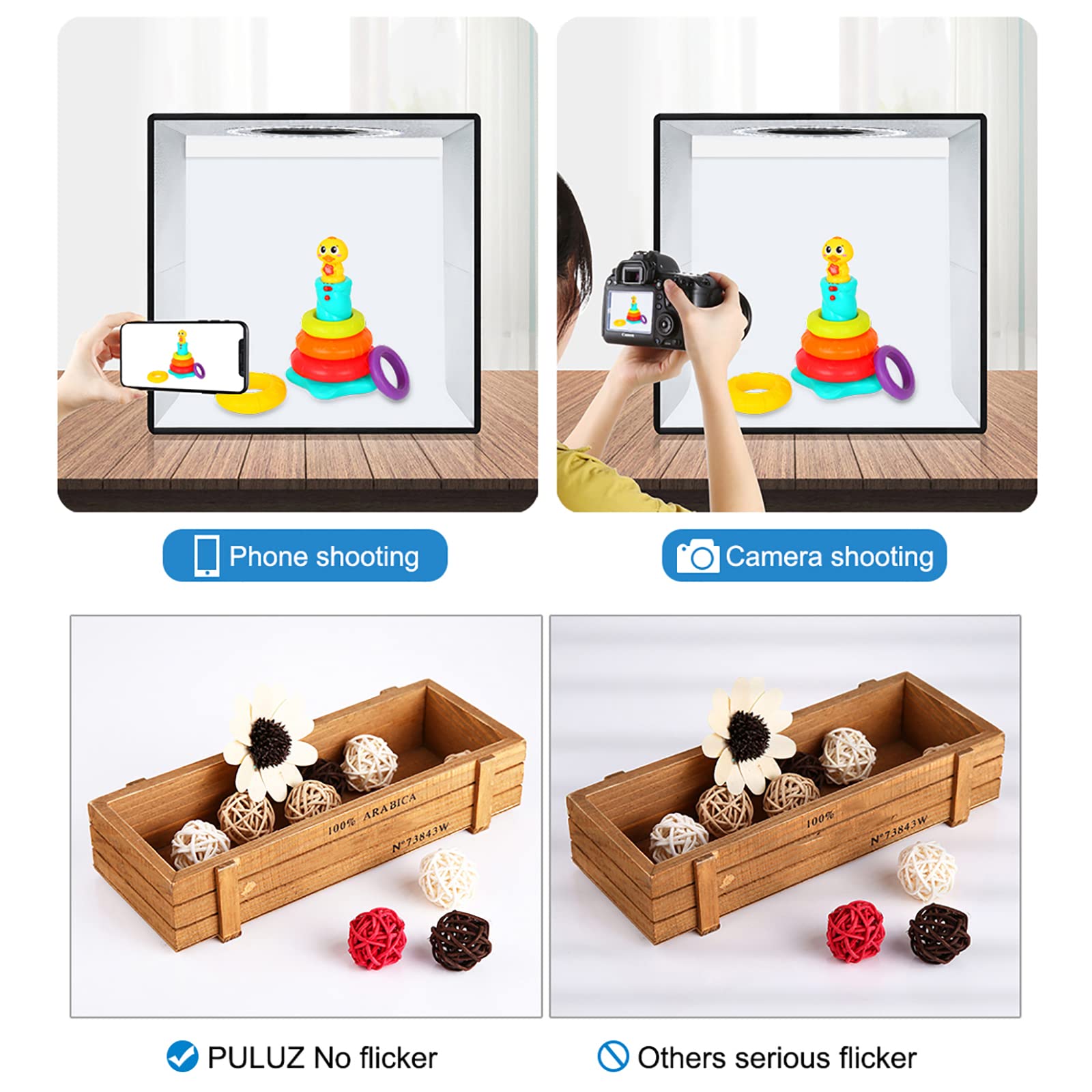 Małe Wypełnienie Light Box, Składane Studio Fotograficzne Light Box, 9.8x9.8Inch Photo Booth Shooting Tent Kit Z LED Lights Dimmable, 6 Backdrops Dla Biżuterii, Modele Miniaturowe, Gourmet