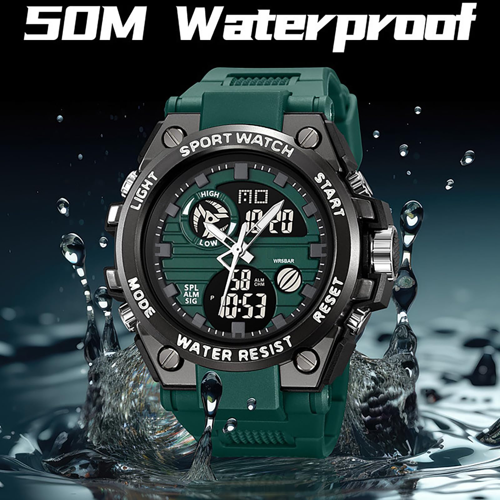 findtime Orologio da uomo arancione alla moda militare colorato con retroilluminazione a LED impermeabile sveglia cronometro Caratteristiche analogico digitale elettronico al quarzo sportivo orologio