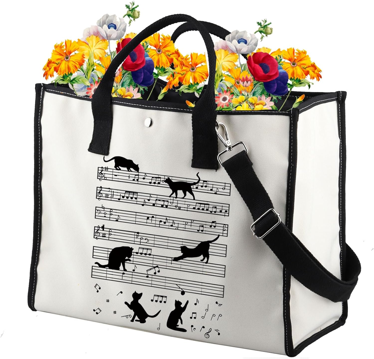PWHAOO Music Note Tote Bag Funny Music Tote Bag Musician Gifts Music Lover Gift Cat Lover Gift
