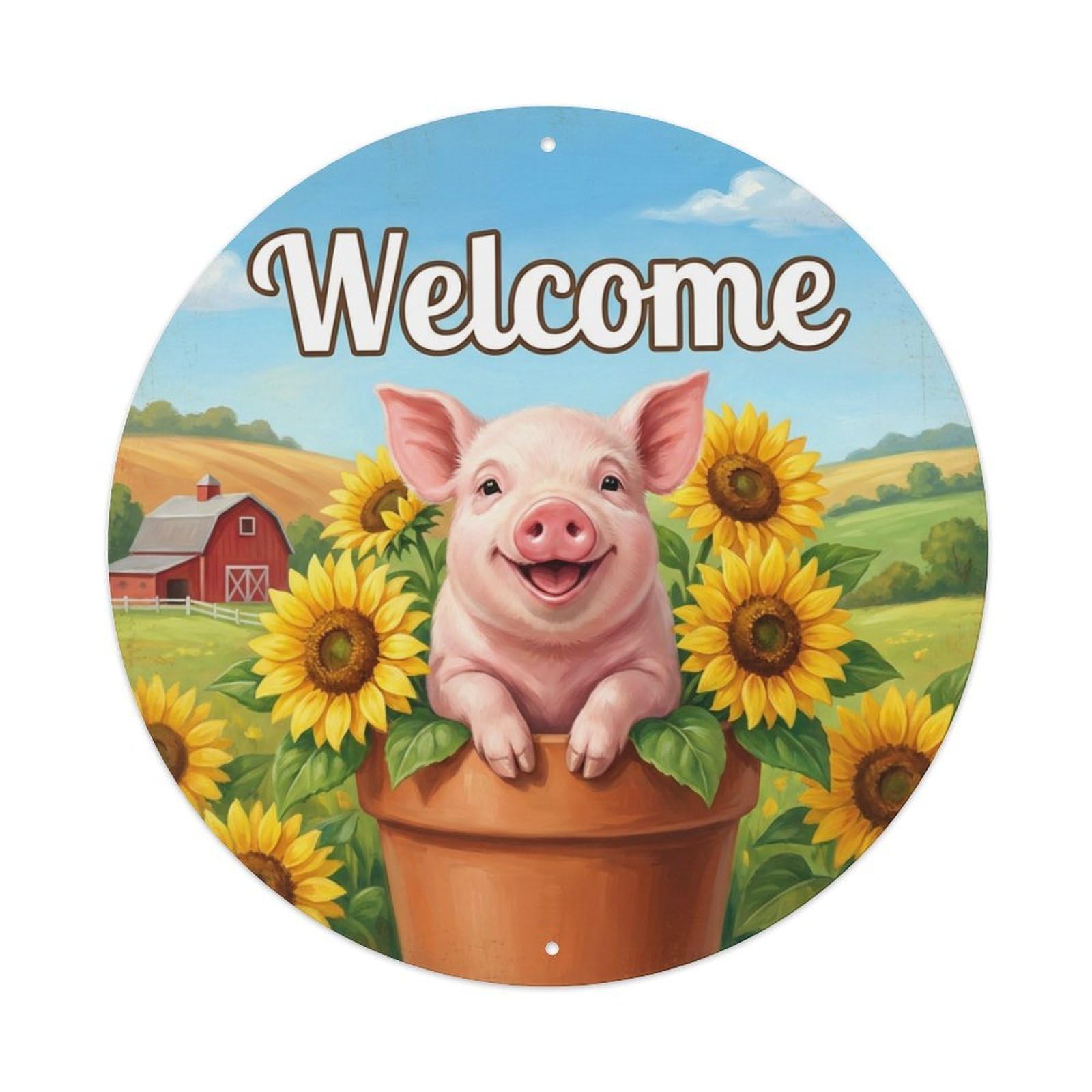 Welcome Pig Sunflower Farm Metal Tin Sign