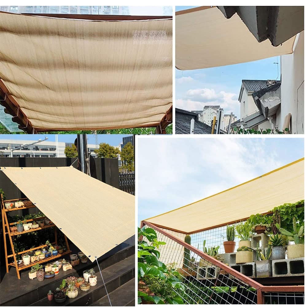 Siatka zacieniająca na zewnątrz, 90% promieni UV, baldachim 1 x 2 m do 6 x 8 m, rozmiary z przelotkami, przyjazna dla środowiska siatka, na patio, ogród, balkon, do szklarni, na kemping, beżowy kolor