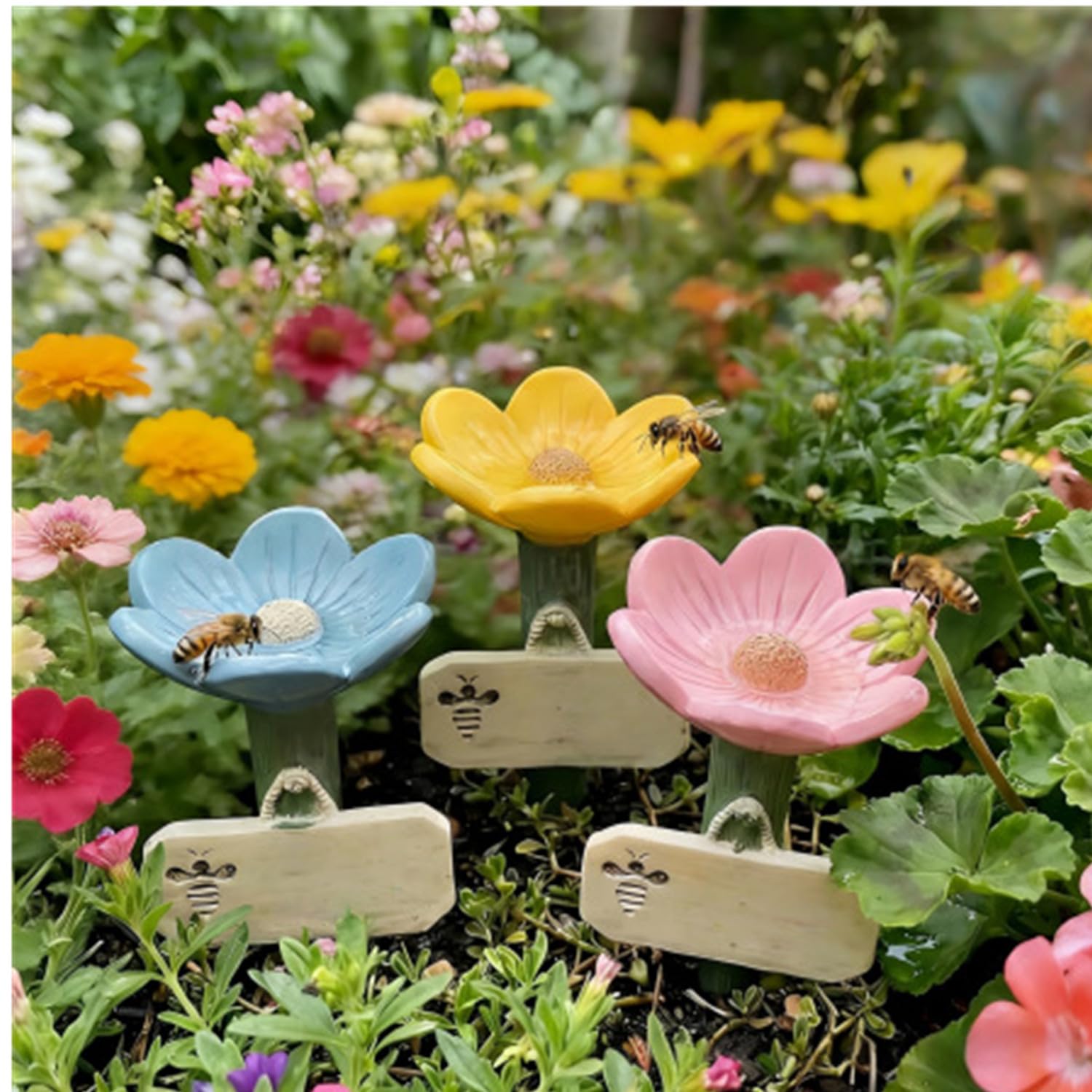 3 Pack Bee Watering Station, Flower Shaped Bee Watering Station for Thirsty Pollinator Garden, Outdoor Butterfly Drinking Feeder, Eco-Friendly Water Bowl for Yard, Lawn, Patio Decor