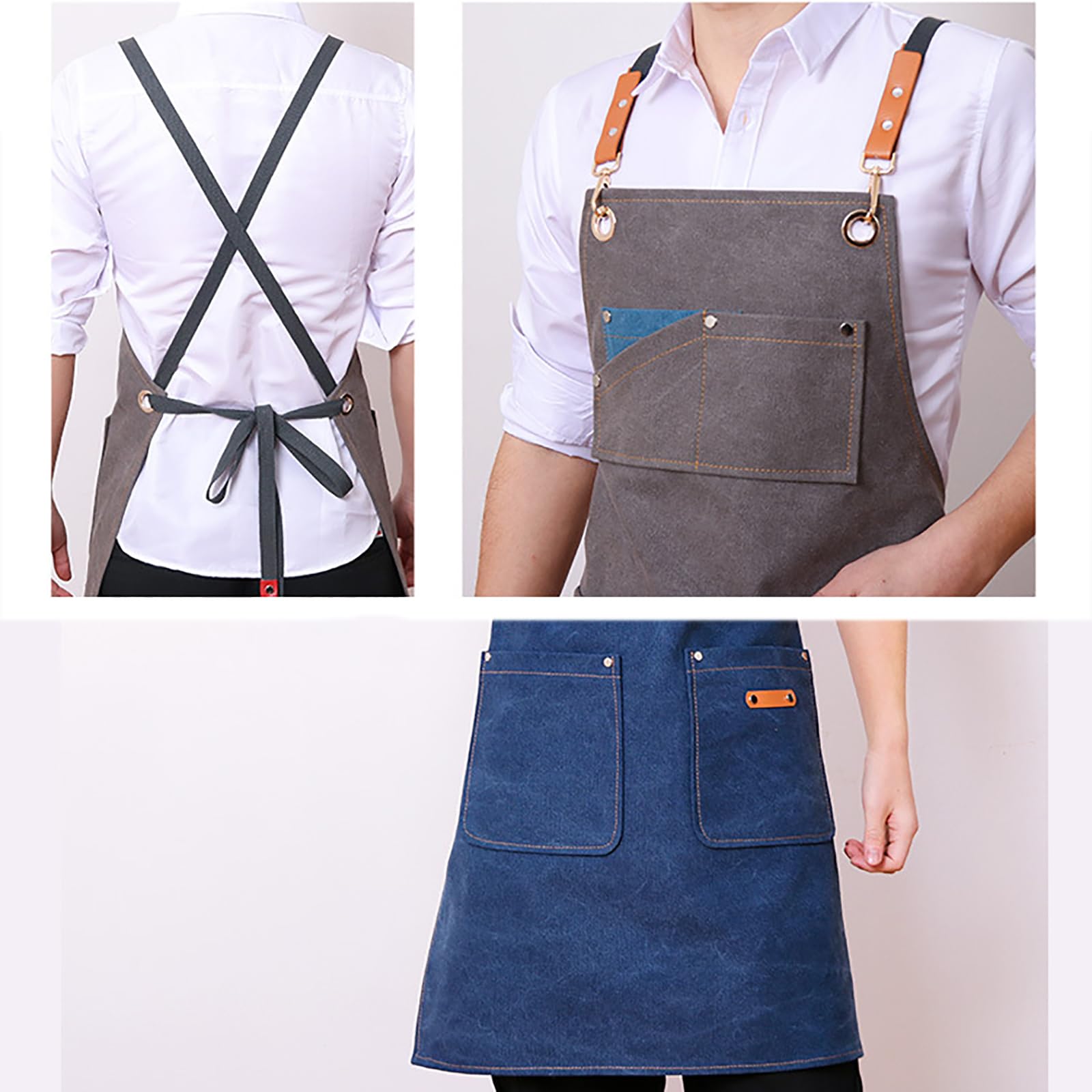 Delantal De Cocina Unisex, Lona De Algodón, Espalda Cruzada Ajustable con Bolsillos, Adecuado para Chef, Barbacoa Y Trabajo F,One Size