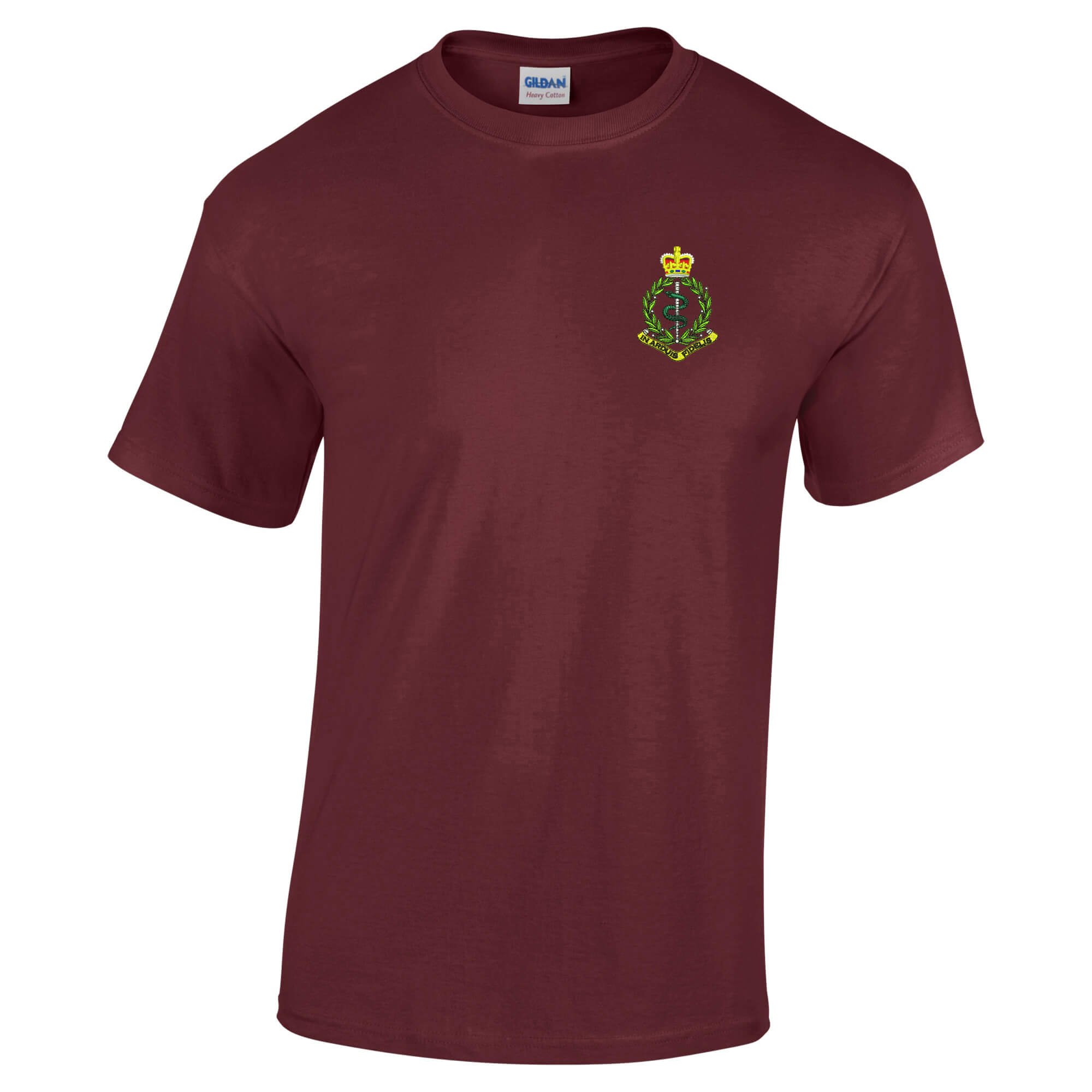 Pineapple Joe's Men's Burgundy Royal Army Medical Corps Embroidered T-Shirt - Medium