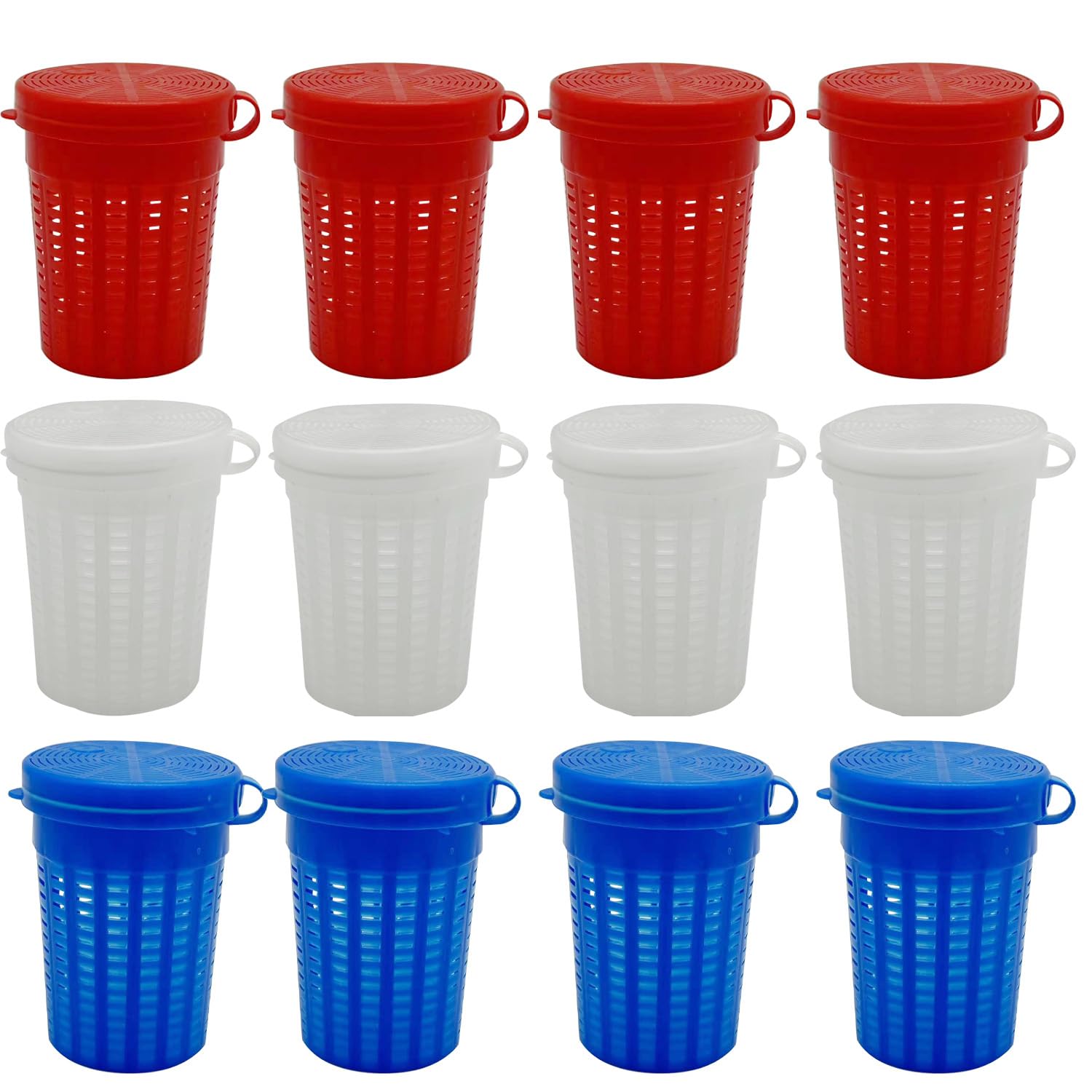 Pack of 12 Fishing Bait Cage Trap Feeder Holder Box 3 Colors Plastic Fishing Gear Tackle for Fishing Lure Shrimp Earthworm Crab Catfish Cast Net Size: 2.7"x2.3"x1.8"