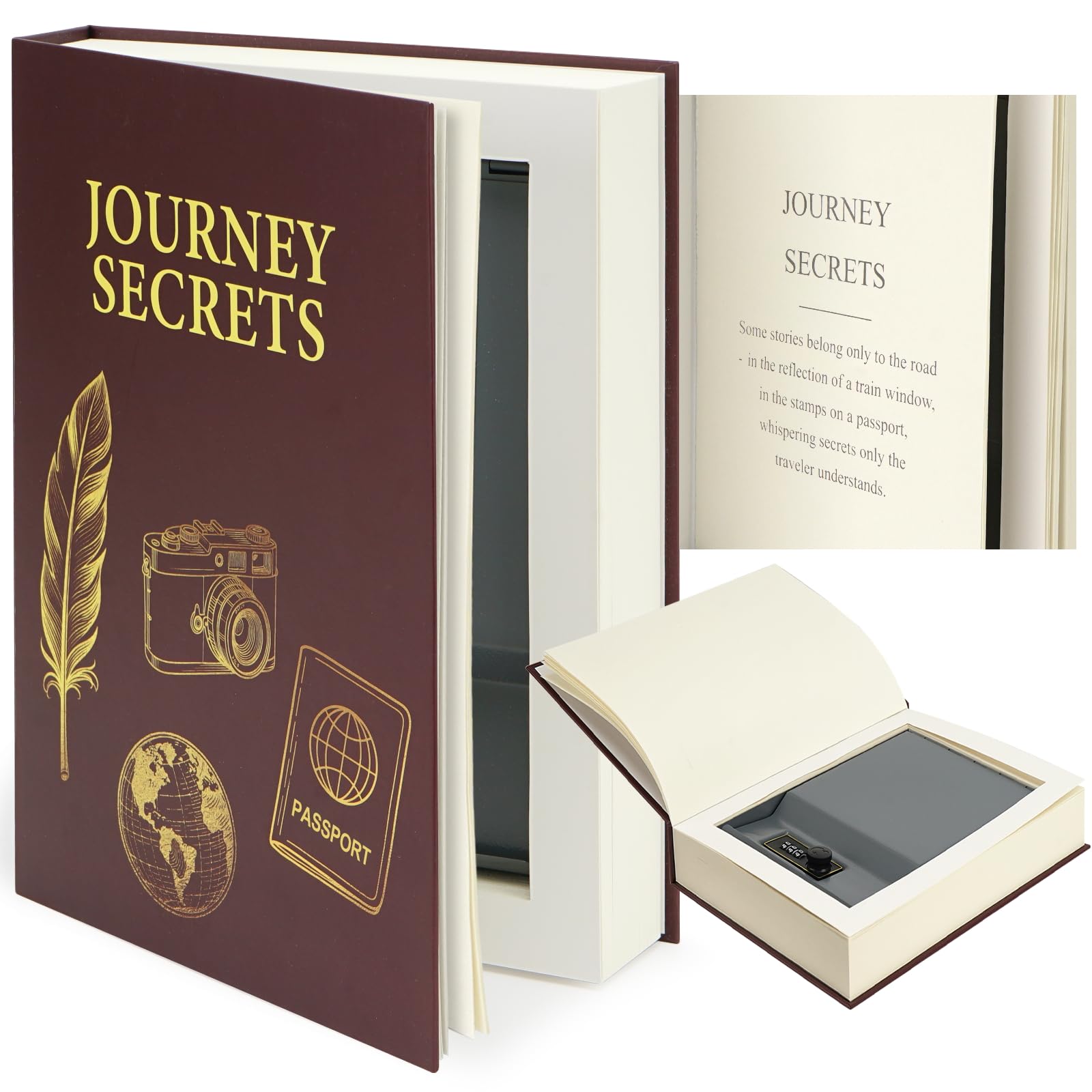 Large Decorative Book Safe with Combination Lock, 10.82" x 7.67" x 1.77" Hidden Storage Diversion Safe, Secret Lock Box for Cash, Passport, Phone, Jewellery & Valuables, Bookshelf Décor, Red