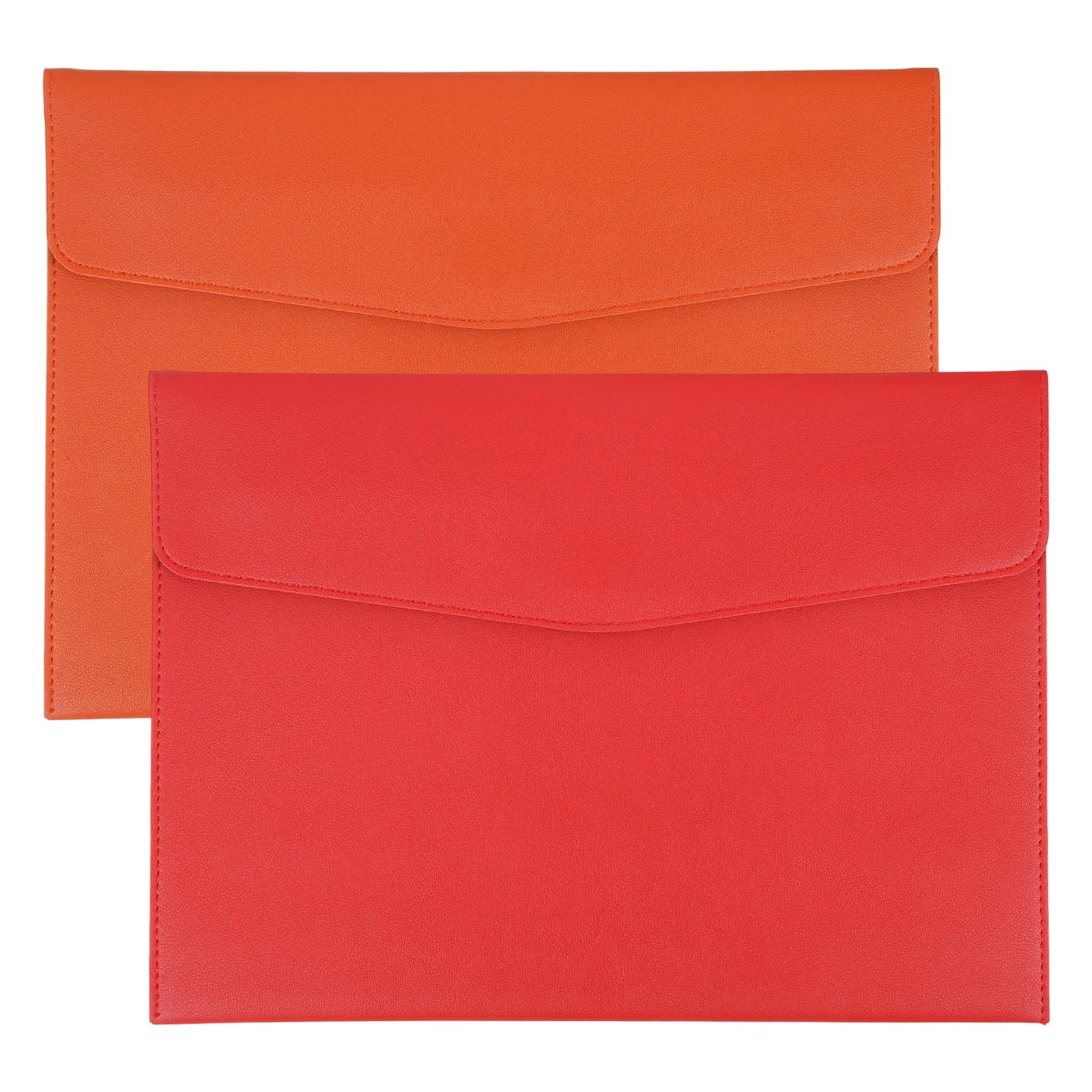 PATIKIL 2Pcs PU Leather A4 File Folder, Document Holder Envelope Waterproof Napa Texture Filing Organizer Portfolio Folder Case with Magnetic Snap Closure for Home Office, Orange, Red