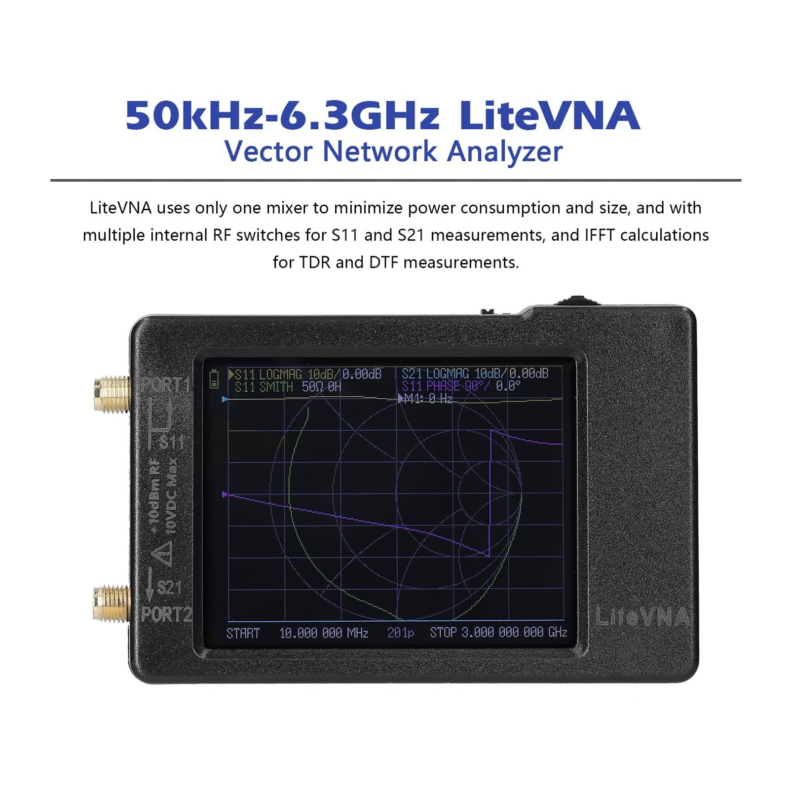 Analizador de Redes Vectorial, Analizador de antena 50kHz-6.3GHz encendido EVNA64 Analizador de red vectorial HF VHF UHF Antena con pantalla de pantalla de 2.8 pulgadas /3.95 pulgadas(3.95 inches)