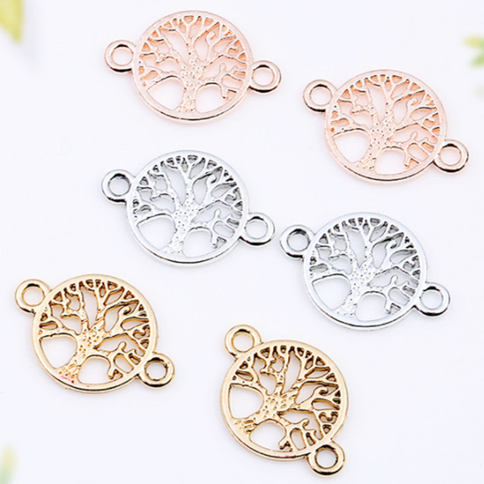 18 Connettori Albero Della Vita Per Gioielli Fai Da Te - Metallo 6 Argento, 6 Oro Rosa, 6 Oro