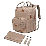 Qualyphant Large Diaper Bag Backpack for Two Kids Twins - Expandable Baby Bag (26-36L), Dual Big Compartments - Includes Changing Pad & Stroller Straps, Unisex Premium Khaki