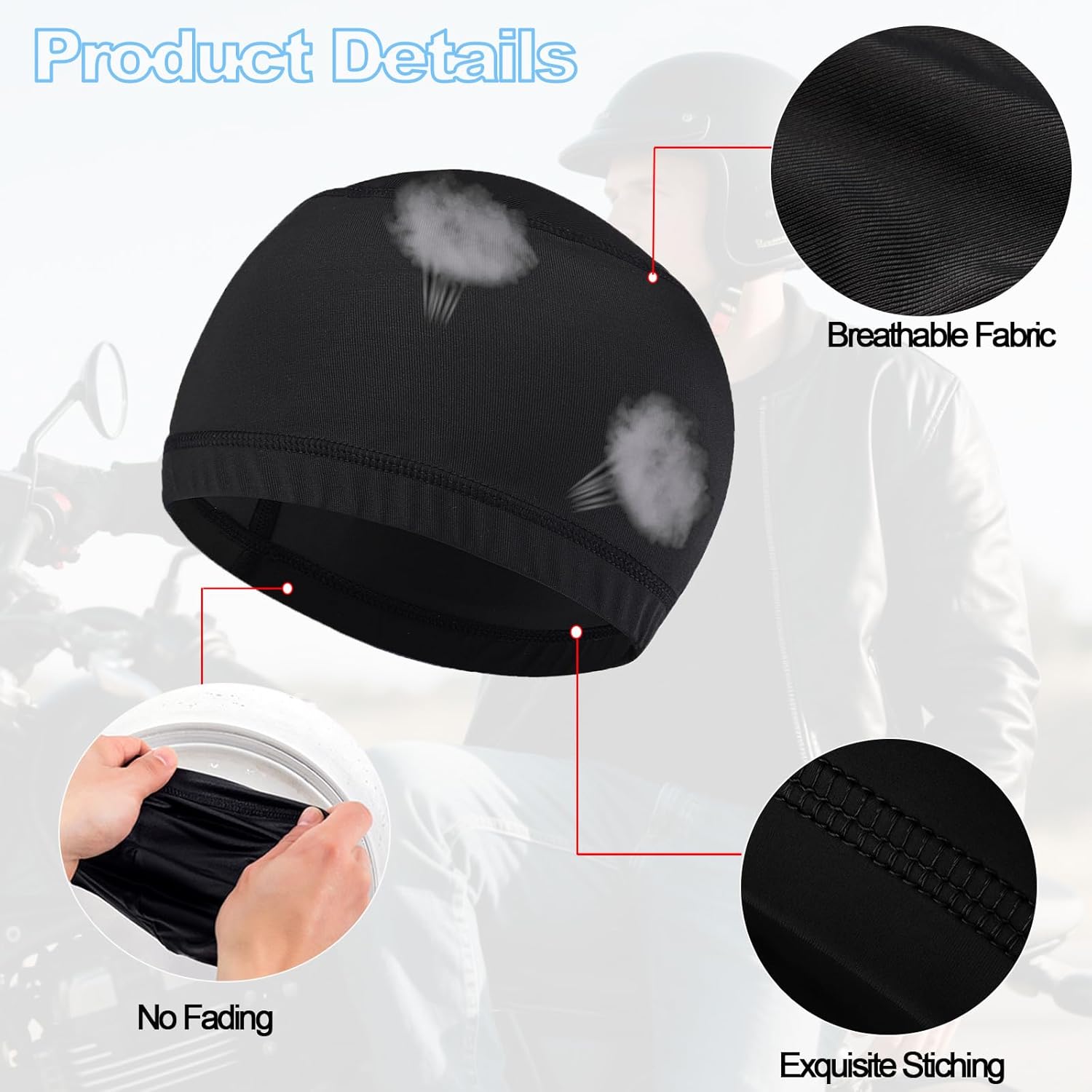 Cooling Skull Caps for Men, Hard Hat Liner Helmet Liner Cycling Cap Running Beanie Motorcycle Sweat Wicking Head Wrap Women - Image 5