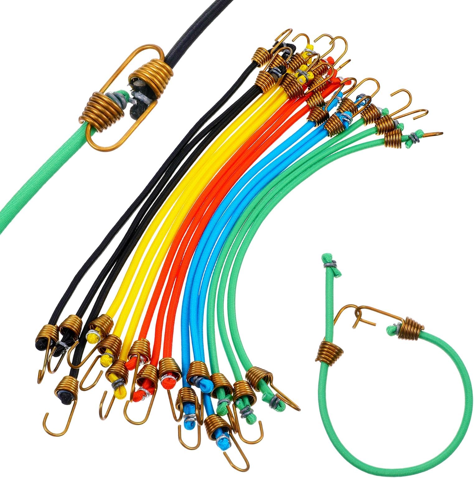 15 Pcs Mini Bungee Cords with Hooks, 10" Short Elastic Small Bungee Cords for Outdoor Camping Luggage Roof Racks Tents Tarps Bikes Car Rvs Hang Tool (Black, Green, Yellow, Orange, Blue)