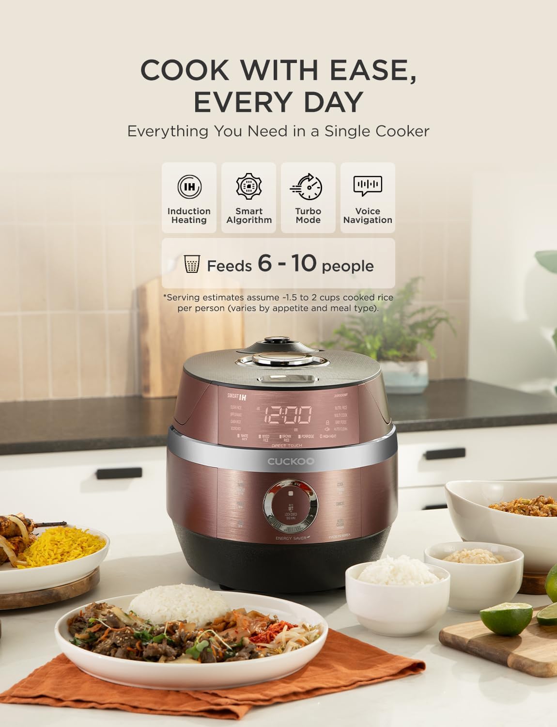 CUCKOO CRP-JHR1009F | 10-Cup (Uncooked) Induction Heating Pressure Rice Cooker | 19 Menu Options, Auto-Clean, Voice Guide, Made in Korea | Copper - Image 2