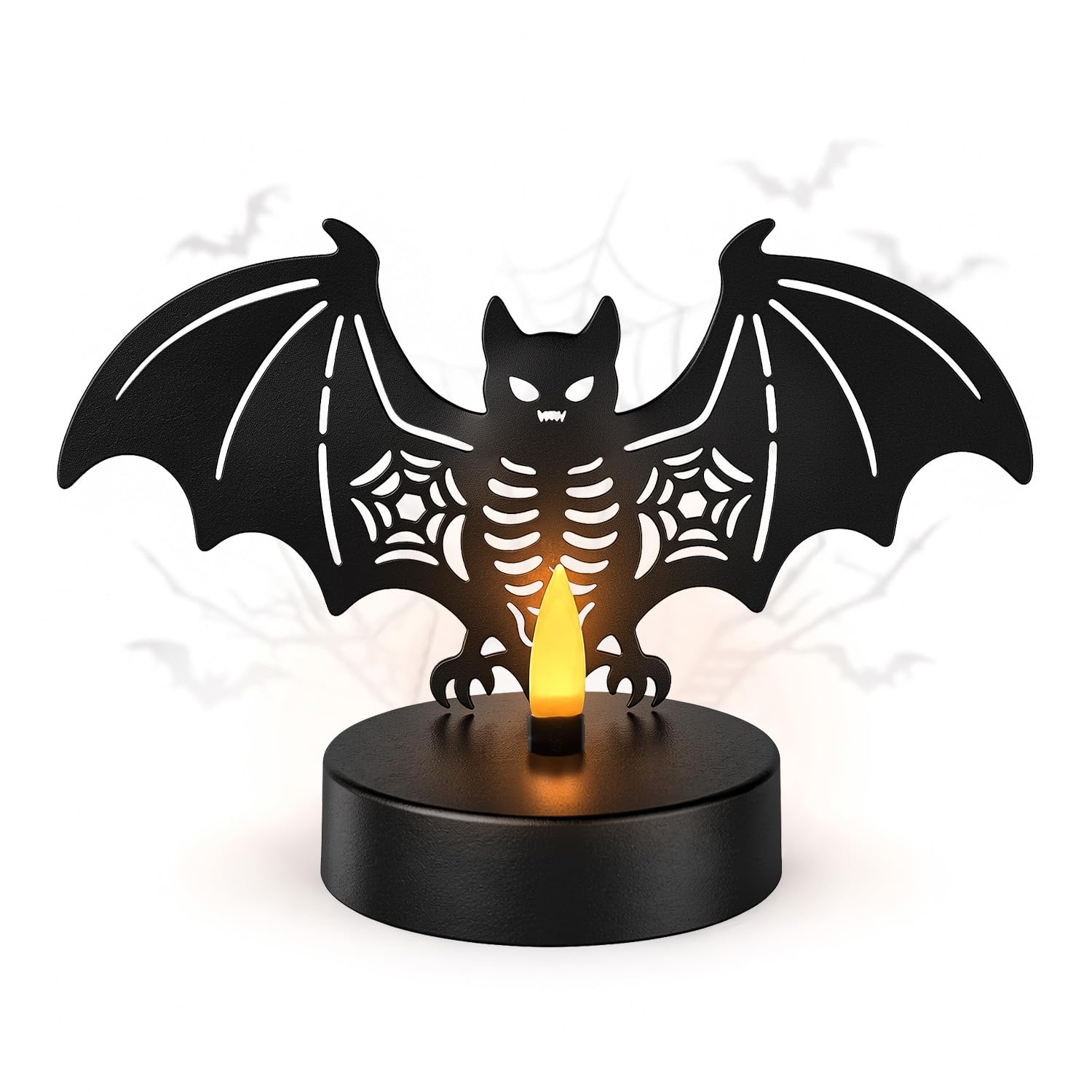 Halloween Decor, Bat Metal Light with Dancing Flame Effect, Tabletop Decor