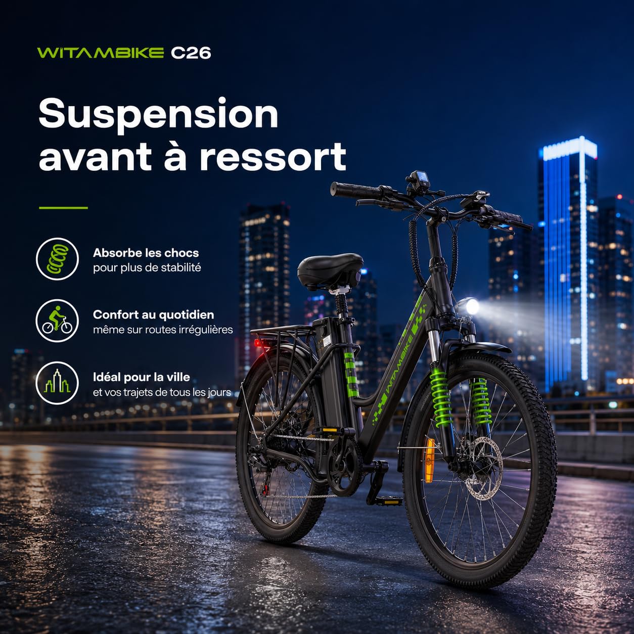 Vélo Électrique 26 Pouces Vélo Électrique Femme et Homme,6 Vitesses,Moteur 250W,36V 15Ah/20Ah Batterie Amovible,Smart Urban E-Bike,Adulte Unisex