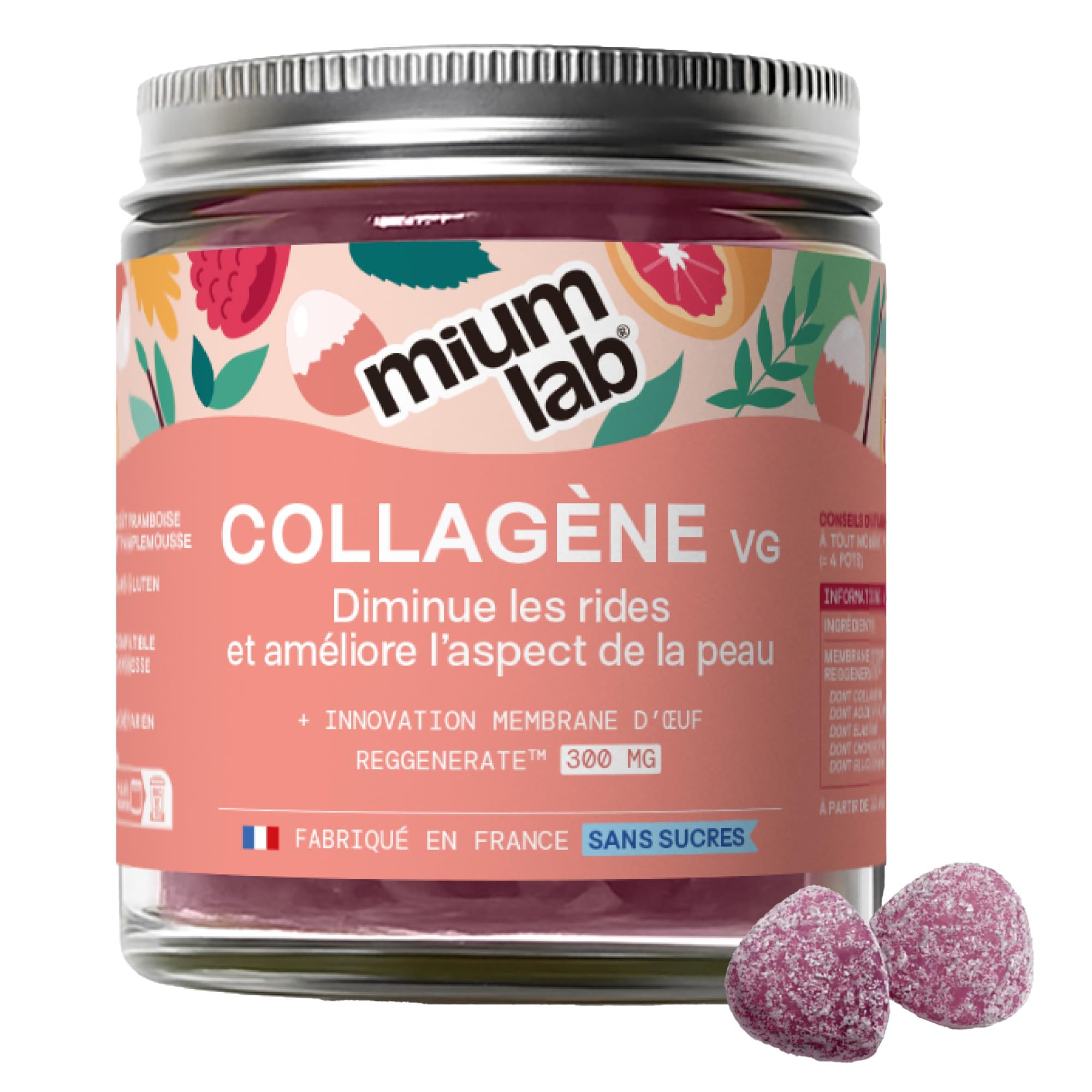 Mium Lab Gummies Collagène Peau Biomimétique - Anti-âge, Hydratation, Fermeté & 