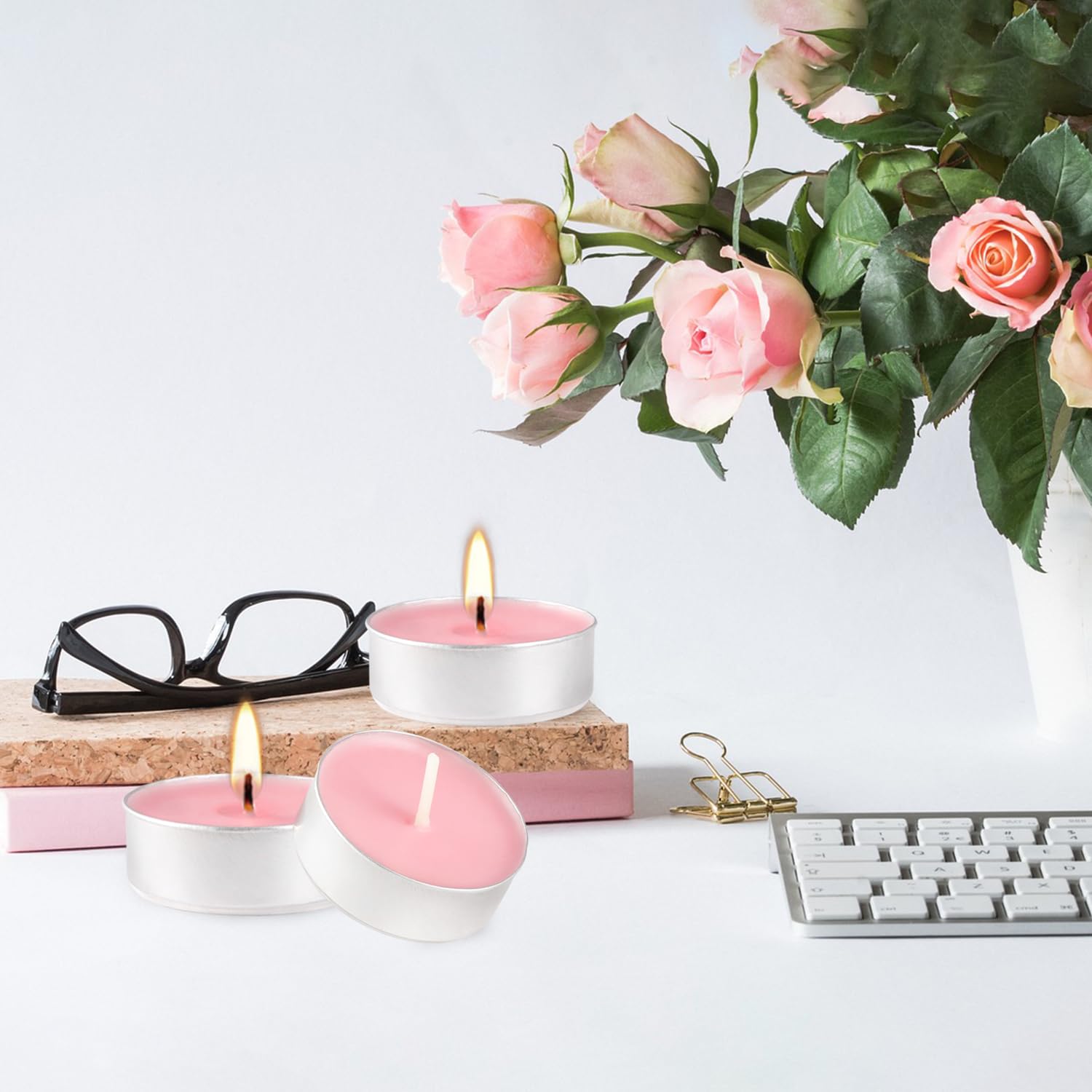 Candele profumate alla rosa rosa, confezione da 100 candele votive, senza fumo, set regalo per San Valentino, vacanze, matrimoni e casa, 4 ore