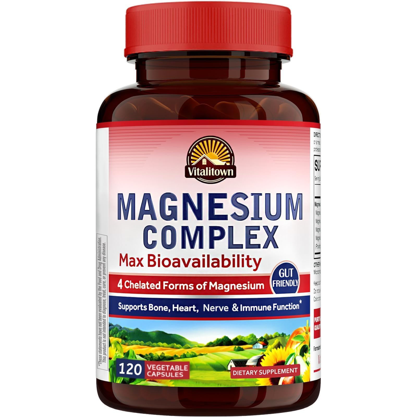 Vitalitown Magnesium Complex Supplement 500mg - NSF Certified Magnesium Glycinate, Malate, Taurate & Citrate - Chelated High Absorption & Gentle on Stomach - Vegan Non-GMO 120 Capsules