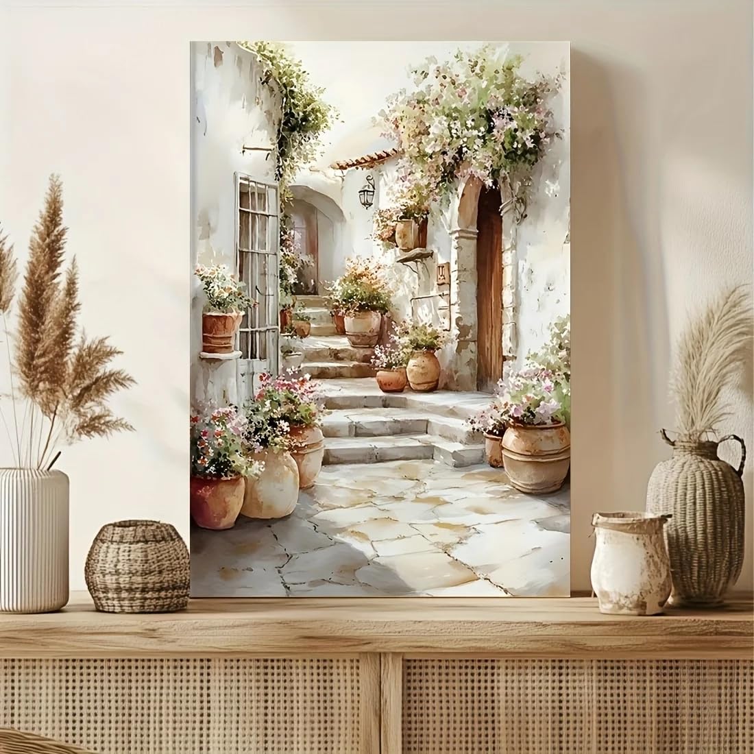 GOSRD Courtyard Lemon Tree Watercolor Canvas Print, Contemporary Style Wall Art Suitable For Living Room Home Interior Decoration(60x85cm)
