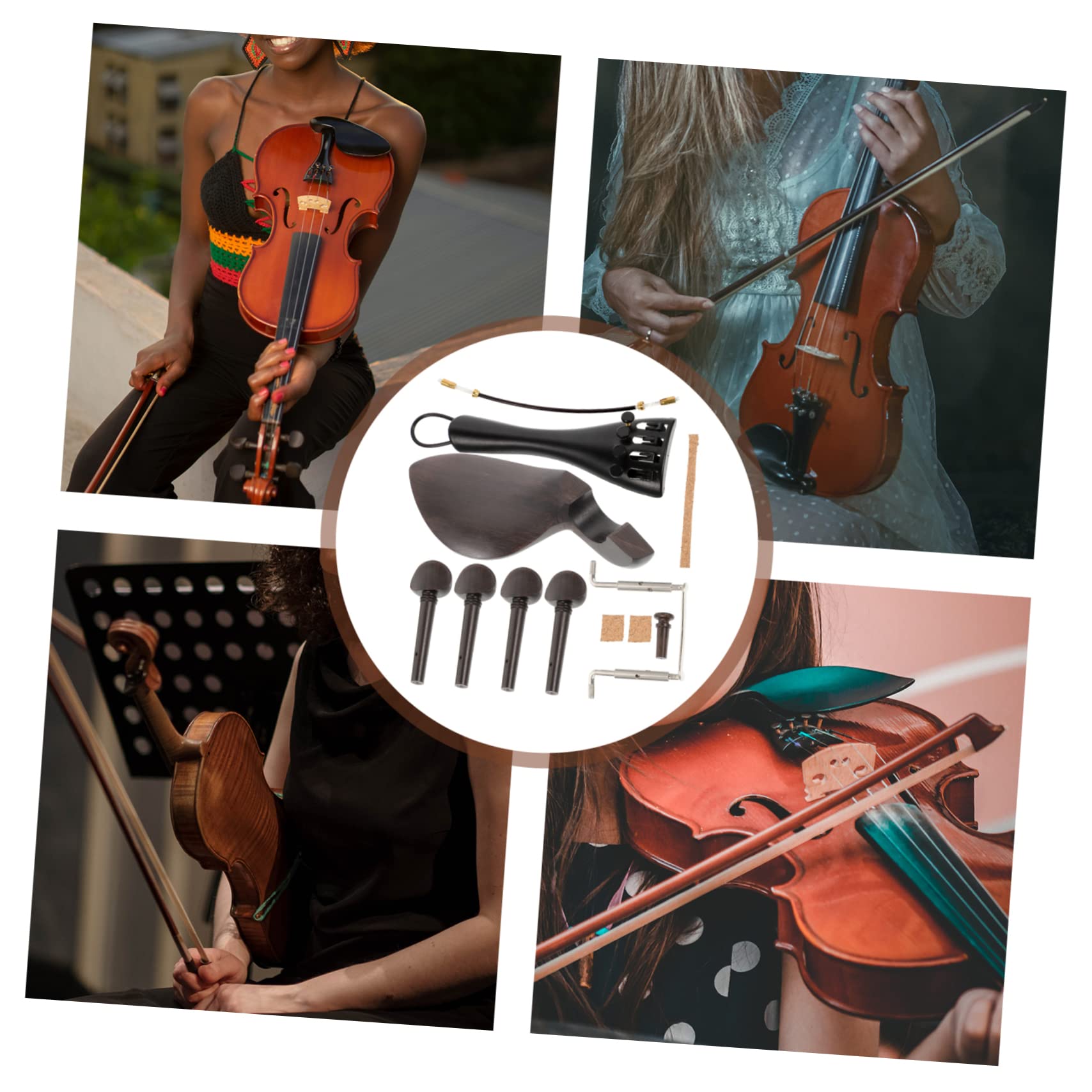 ibasenice 2ensembles Kit De Bois Pour Violon Accessoires De Mentonnière Chevilles Et Cordes Bois Avec Vis Argentées Et Facile à Installer