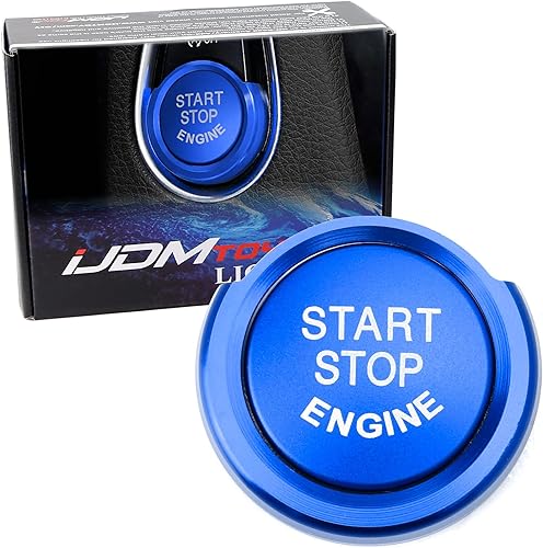 iJDMTOY Juego de botón de arranque de motor sin llave de aluminio anodizado azul con anillo circundante compatible con BMW 2 3 4 Series X1 (F22 F30