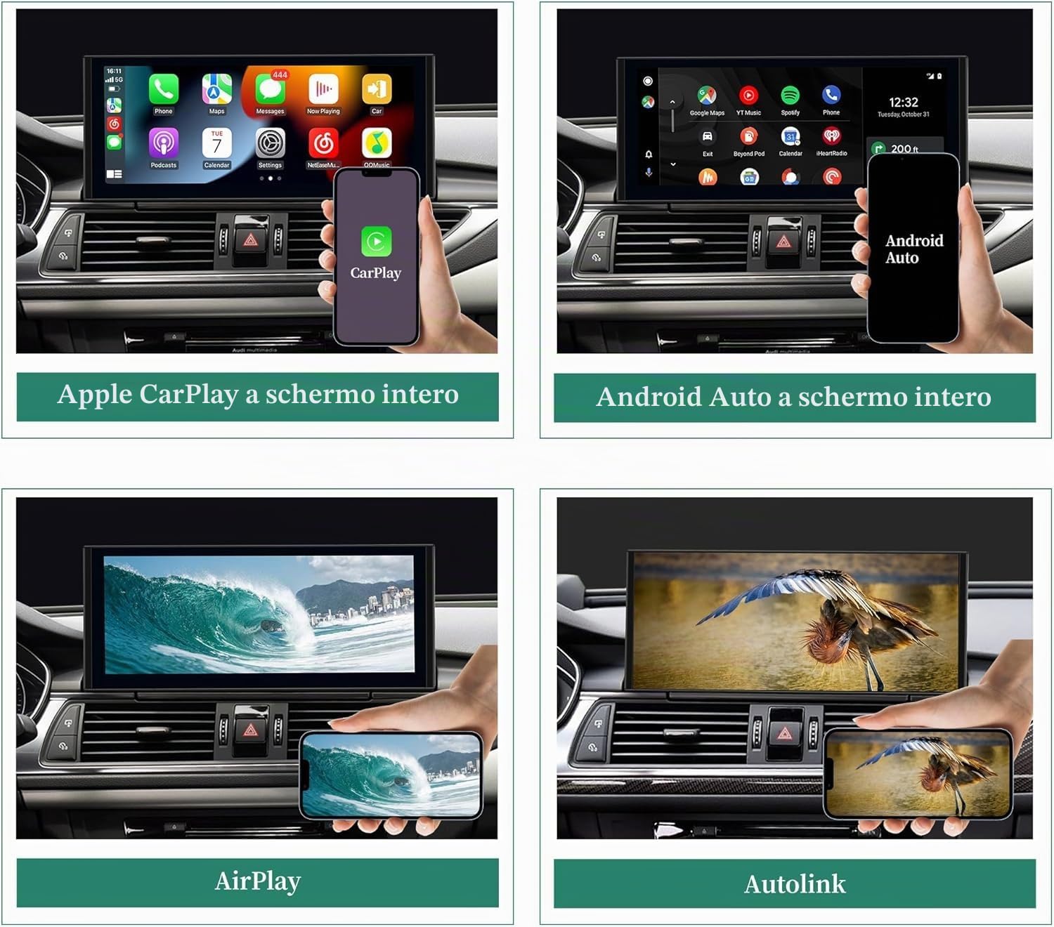 Kit di retrofit stereo Android 13 per Audi MIB2 A6 C7 A7 4G8 aggiornamento touch screen 12,3 pollici, wireless CarPlay e Android Auto, navigazione GPS, Spotify, Waze, Netflix
