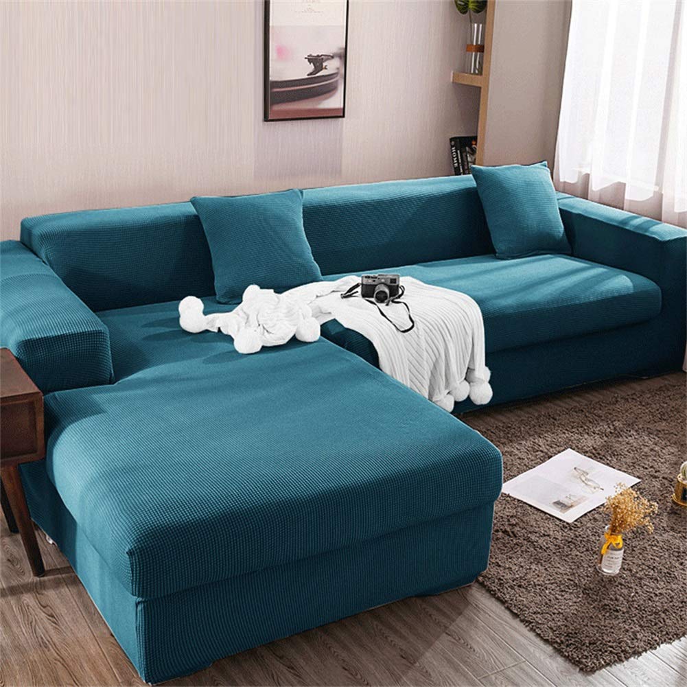 XFXDBT L Shape Couch Cover,High Quility Thick Sofa Cover Elastic Fabric Stretch Anti Slip Sofa Slipcover Stain Resistant Sofa Protector For Pets Kids Dog Cover Blue 4 Seater-235-300cm