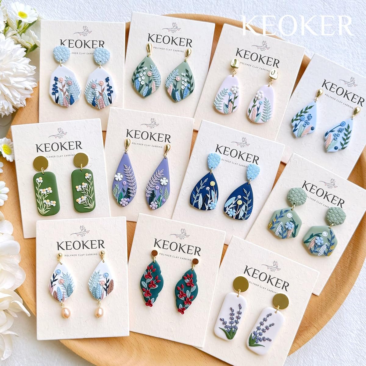 KEOKER Clay Cutters, Organic Polymer Clay Cutters for Earrings Making, 20 Shapes Floral Polymer Clay Cutters, Studs Clay Cutters for Polymer Clay Jewelry (A+B) - Image 2