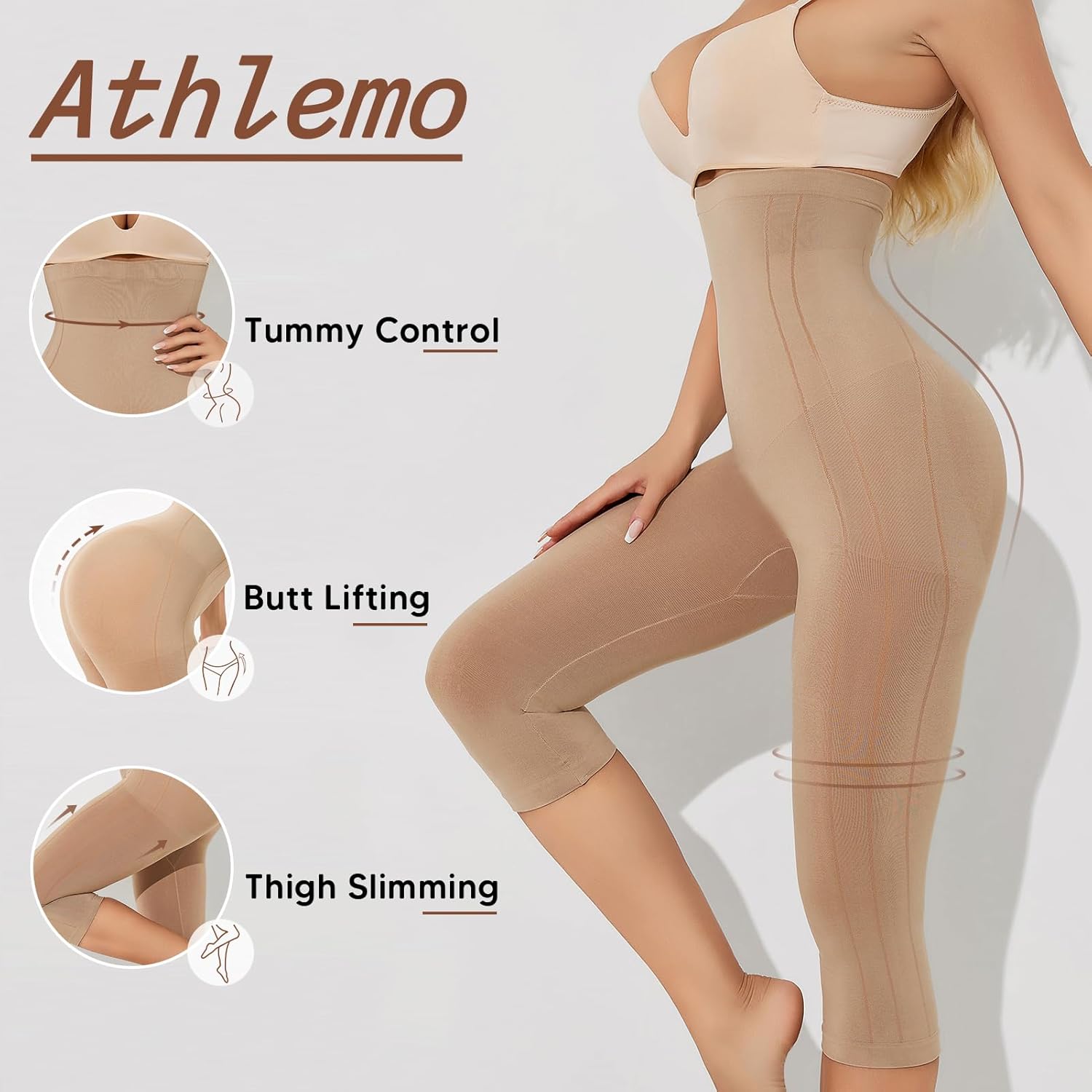 Women Shapewear Compression Leggings Tummy Control High Waisted Butt Lifting Panties Thigh Slimmer Capri Leggings - Image 2