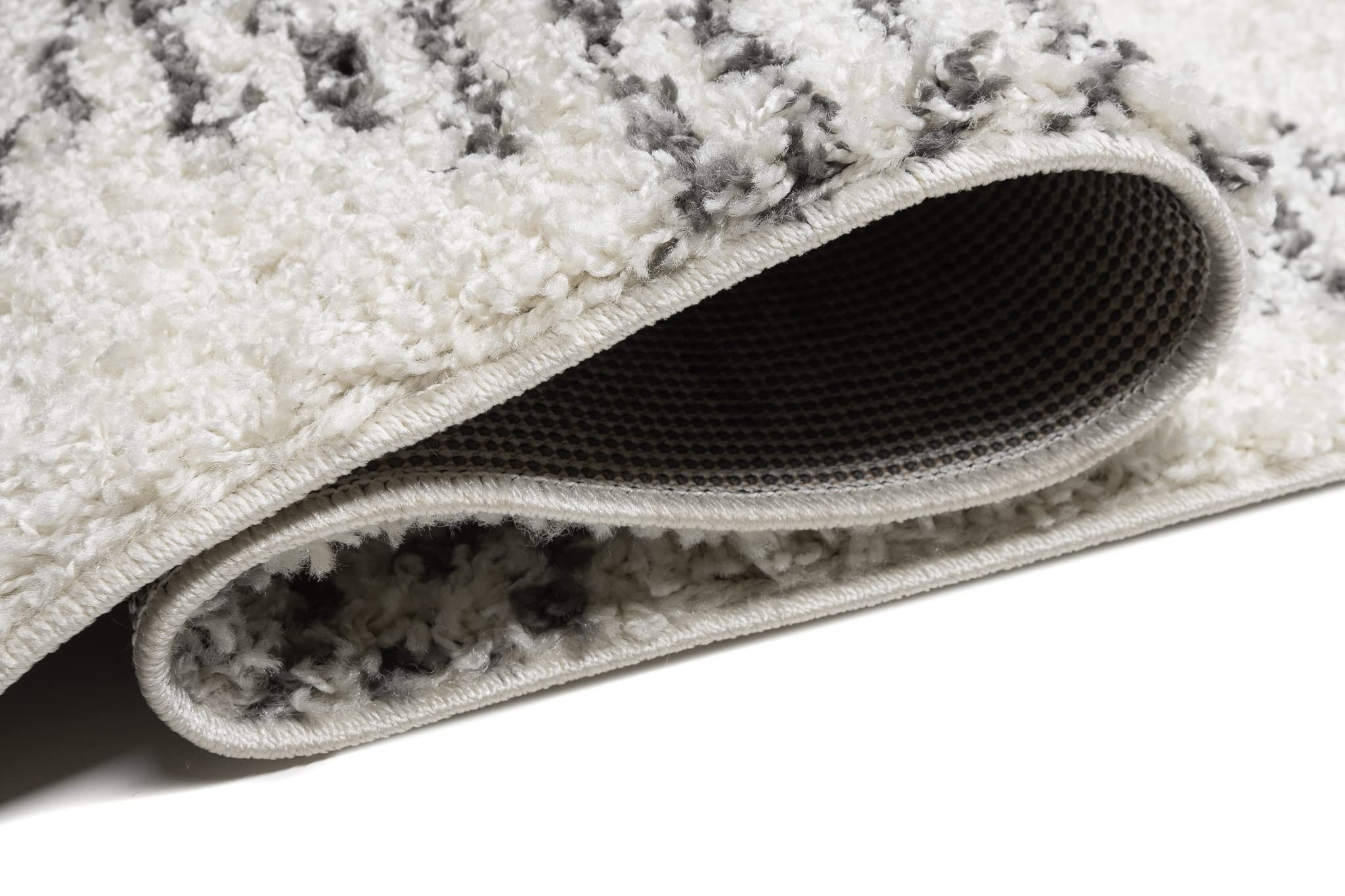 TAPISO Delhi Teppichläufer Hochflor Langflor Shaggy Creme Grau Modern Ethno Design Flauschig Wohnzimmer Schlafzimmer Flur Diele ÖKO-TEX 80 x 200 cm