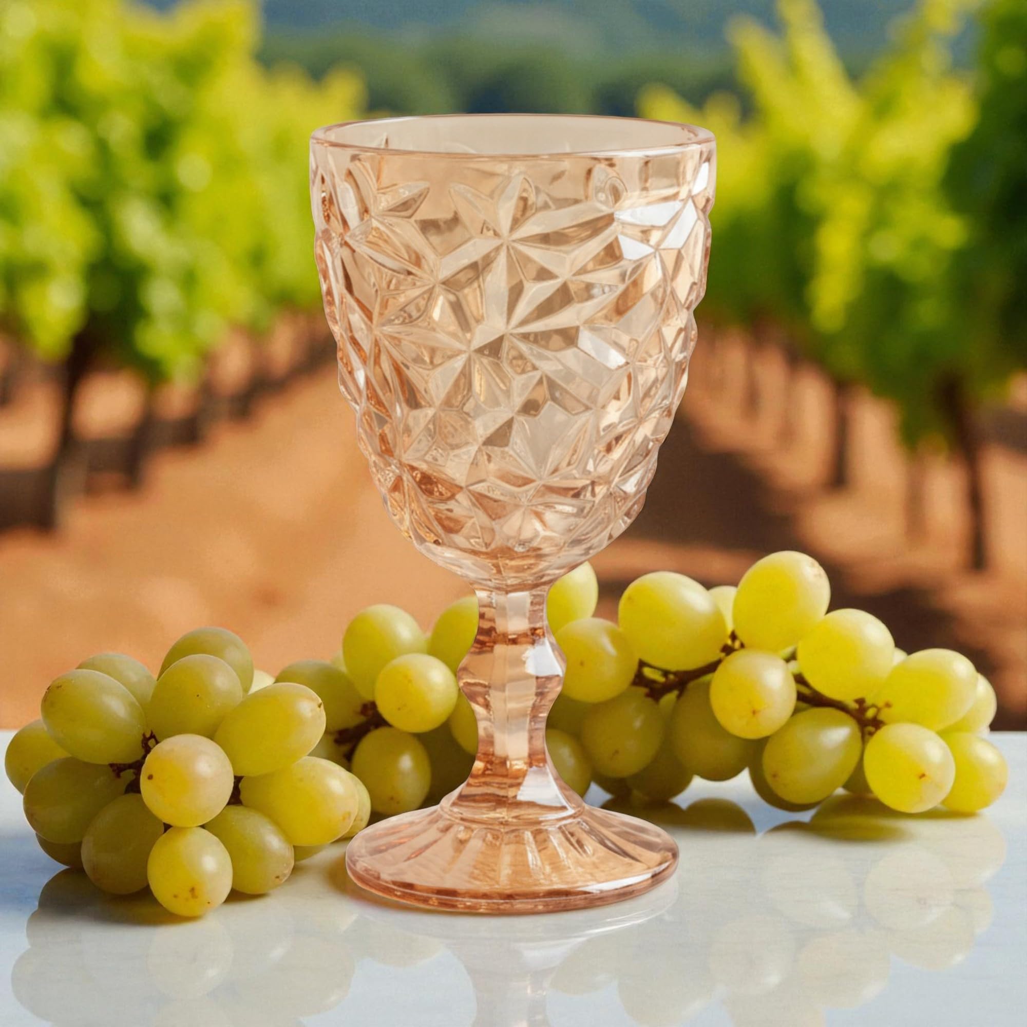 Lot de 6 Verres Vintage à Vin, Champagne et Boisson - Gaufrage en Cristal de Glace/Jaune (300 ml) - Pour Mariage, Dessert avec Carafe