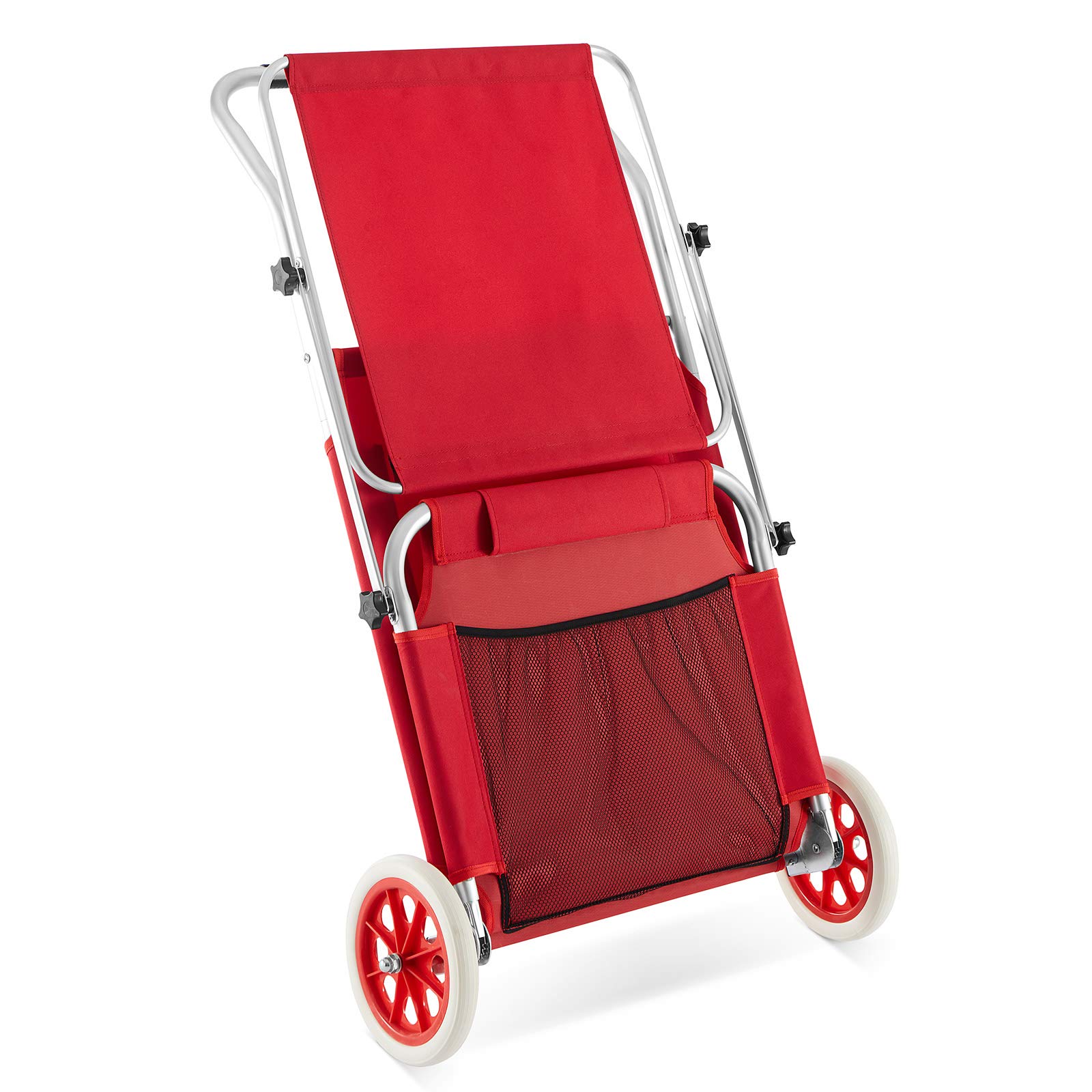Casaria Chaise Longue de Plage Crête Rouge transat Pliable Chariot de Transport avec Pare Soleil réglable Camping Voyage