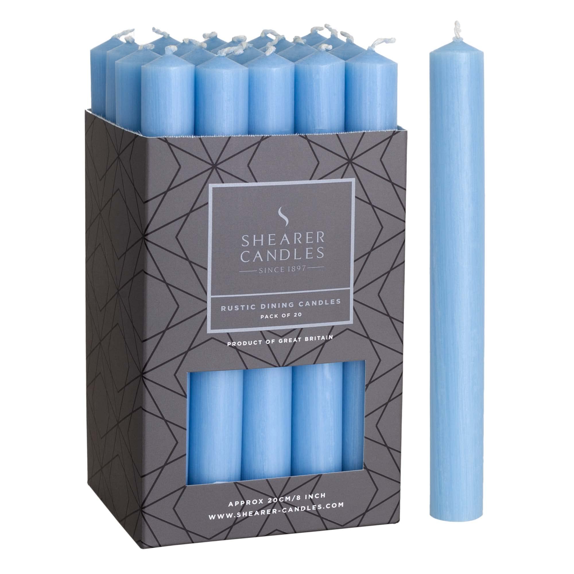 Shearer Blue Candles - Dinner Candles - 8 Inch - Unscented Dinner Candles - 8 Hour Burn Time - 20 Pack