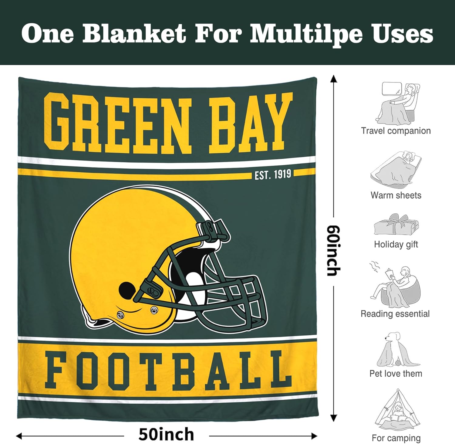 Football Blanket for Men Women Football Lovers Gifts Soft Flannel Warm Throw Blanket Football Style Travel Blanket for Men Football Fans Blankets for Sofa Bed Bedroom Living Room 50x60 Inch - Image 2