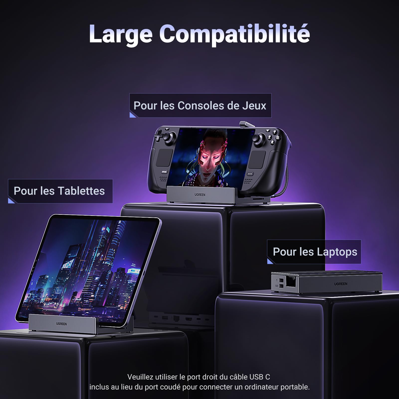 UGREEN 9 en 1 Docking Station Compatible avec Steam Deck OLED ROG Ally X Legion Go Dock USB C HDMI 4K 60Hz Adaptateur Ethernet Gigabit Multi Data Ports 10Gbps PD 100W Lecteur de Carte SD TF