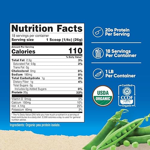 Miniatura 2 de Nutricost Polvo de proteína de guisante orgánico (1 libra) sin sabor - Certificado USDA orgánico, proteína de plantas, apta para vegetarianos, sin